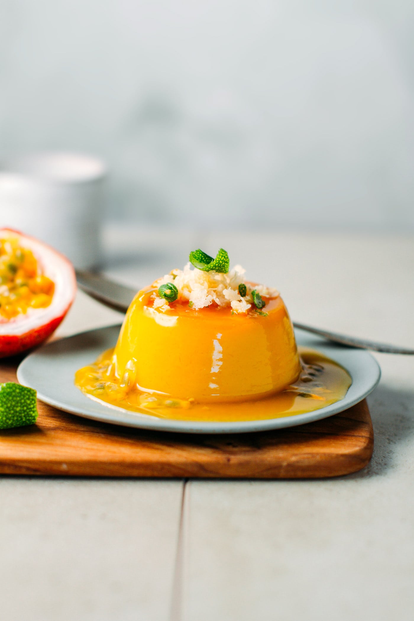 Mango & Passion Fruit Flan (Vegan + GF)