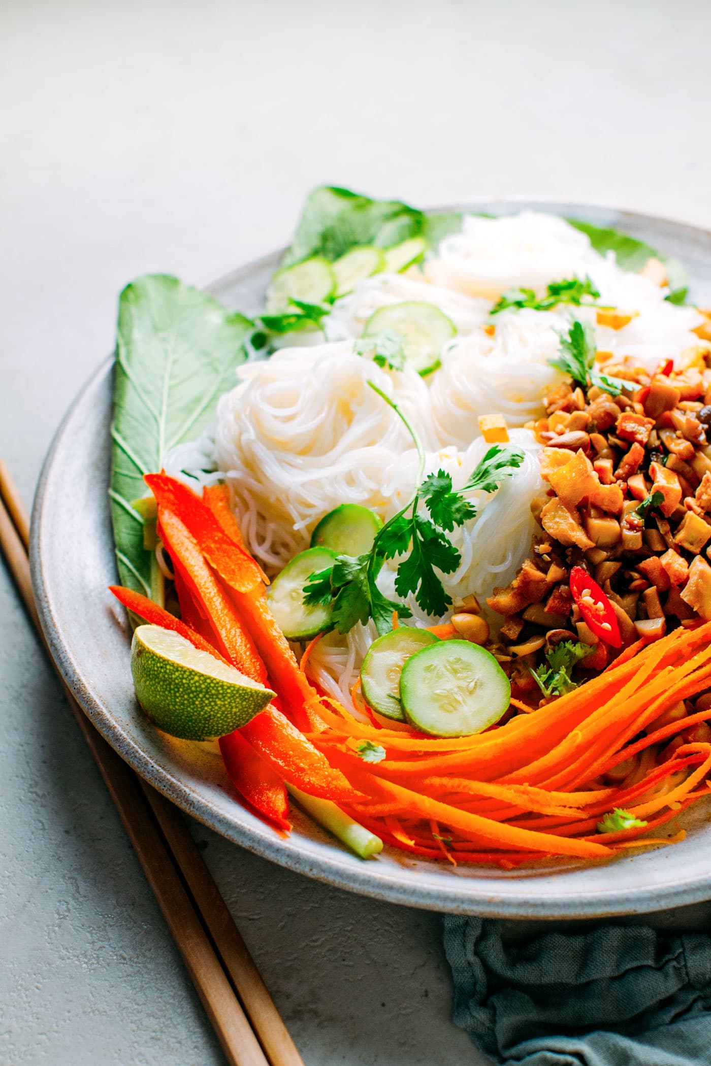 Spicy Noodle Salad with Garlic Mushroom Larb