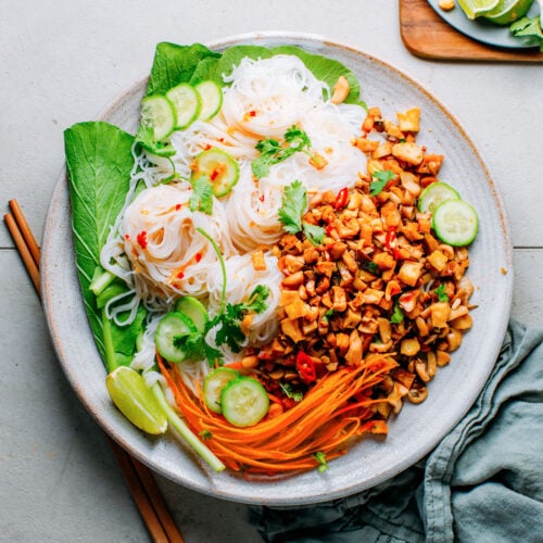 Spicy Noodle Salad with Garlic Mushroom Larb