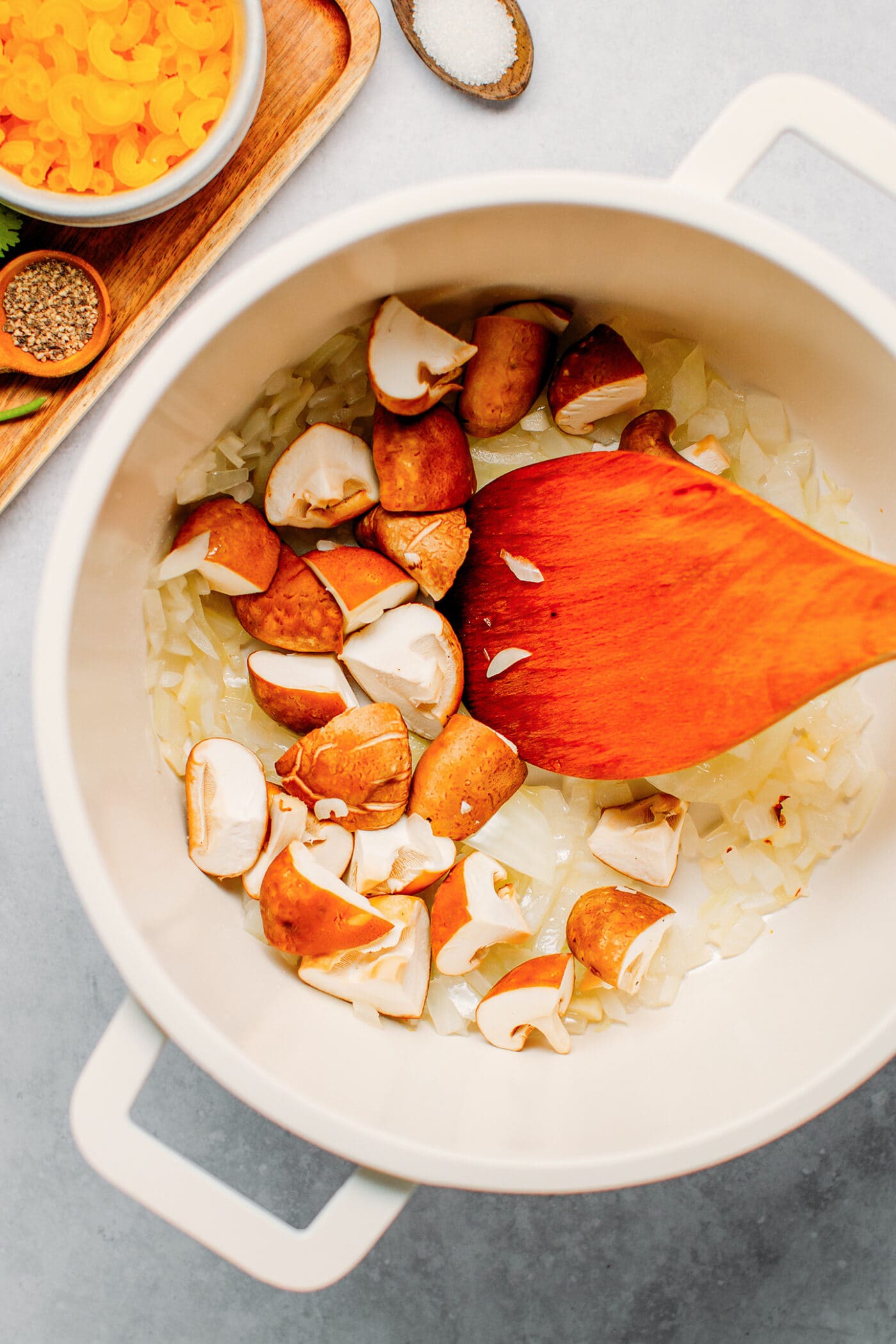 Sautéed mushrooms in a pot.