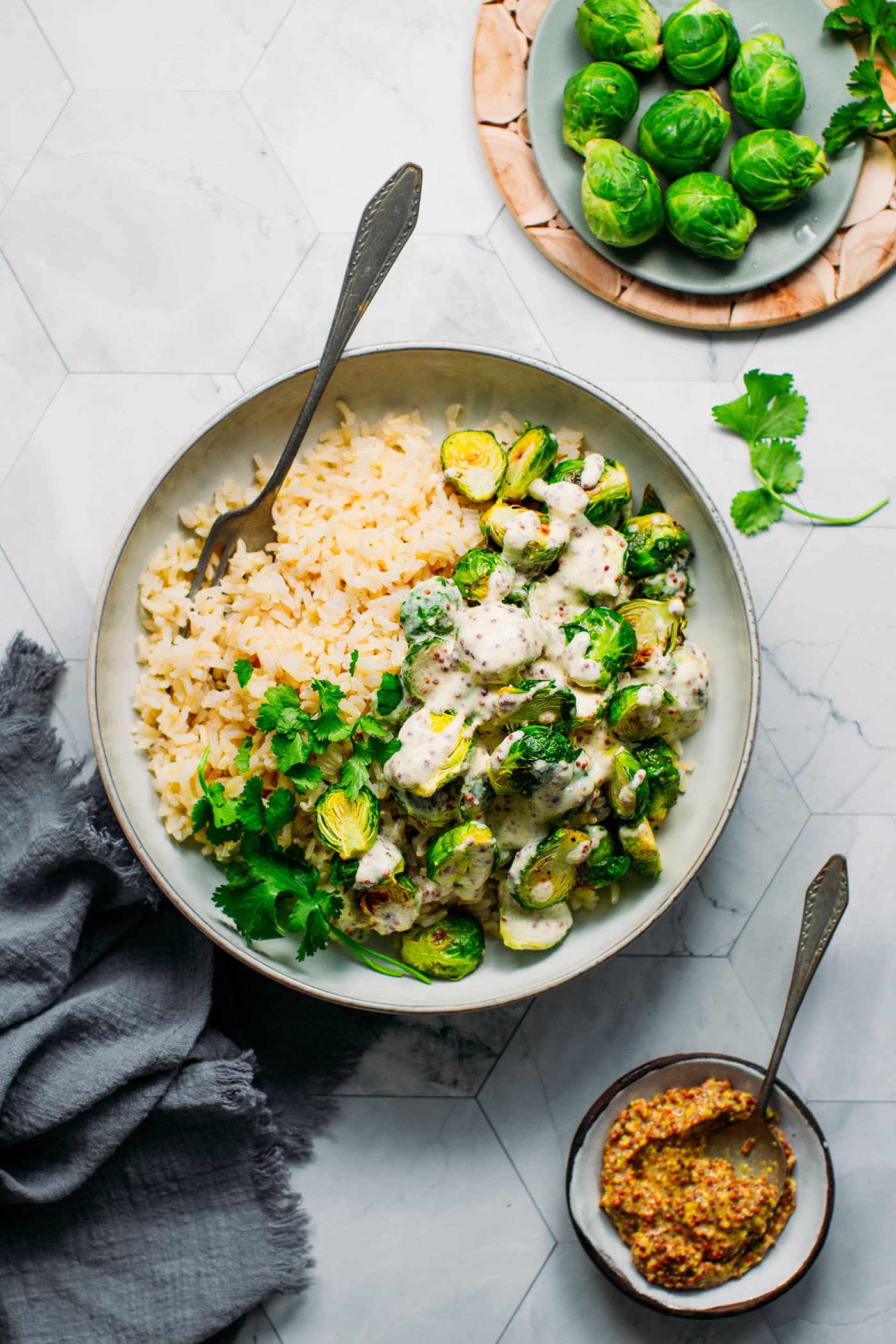 Roasted Brussels Sprouts with Mustard Sauce