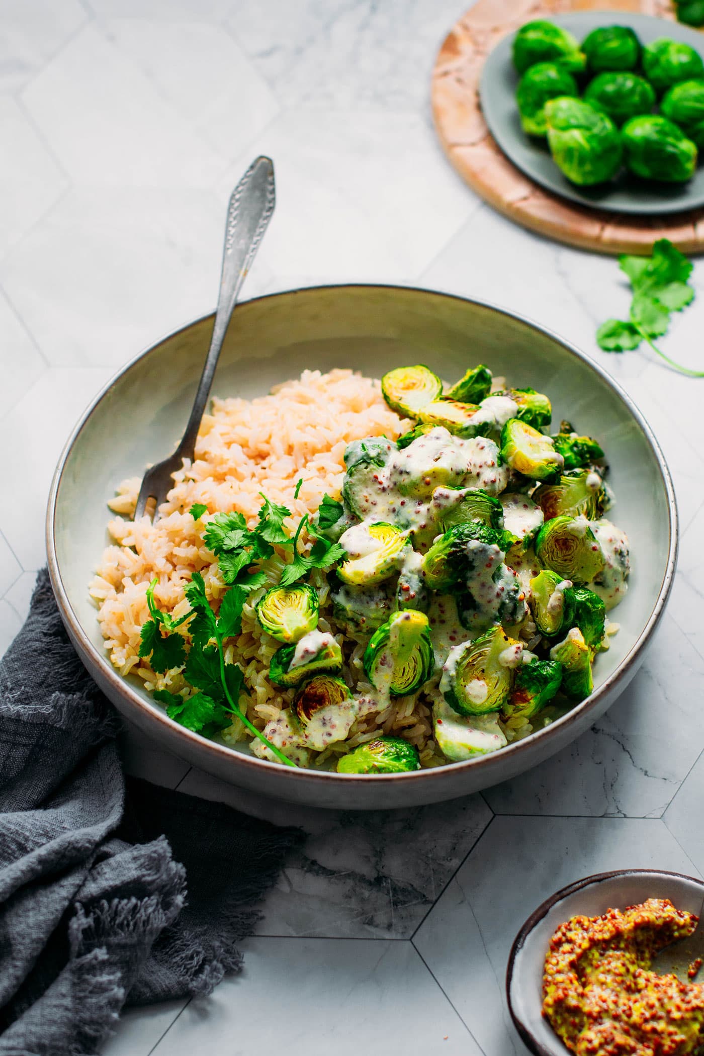 Roasted Brussels Sprouts with Mustard Sauce