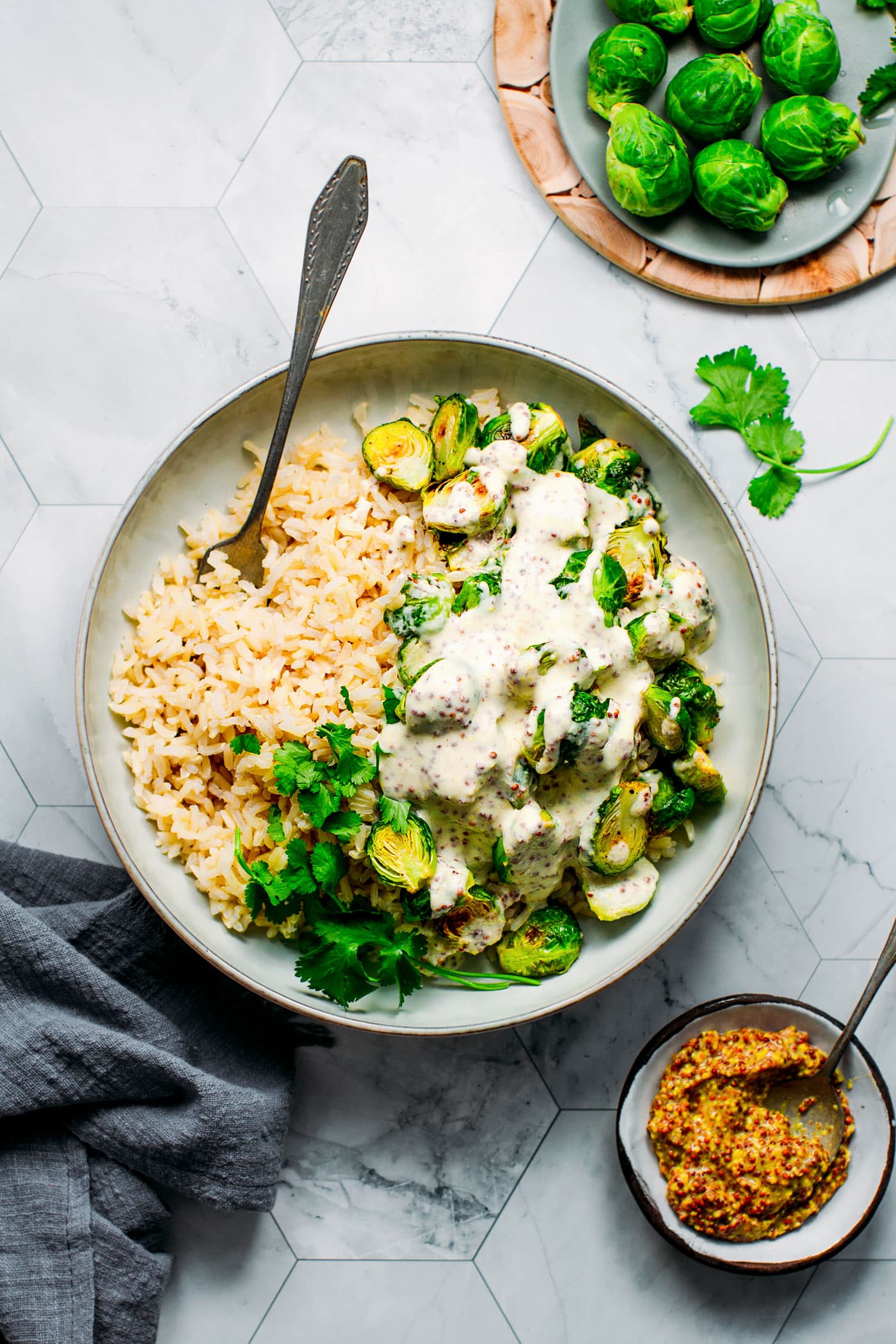 Roasted Brussels Sprouts with Mustard Sauce