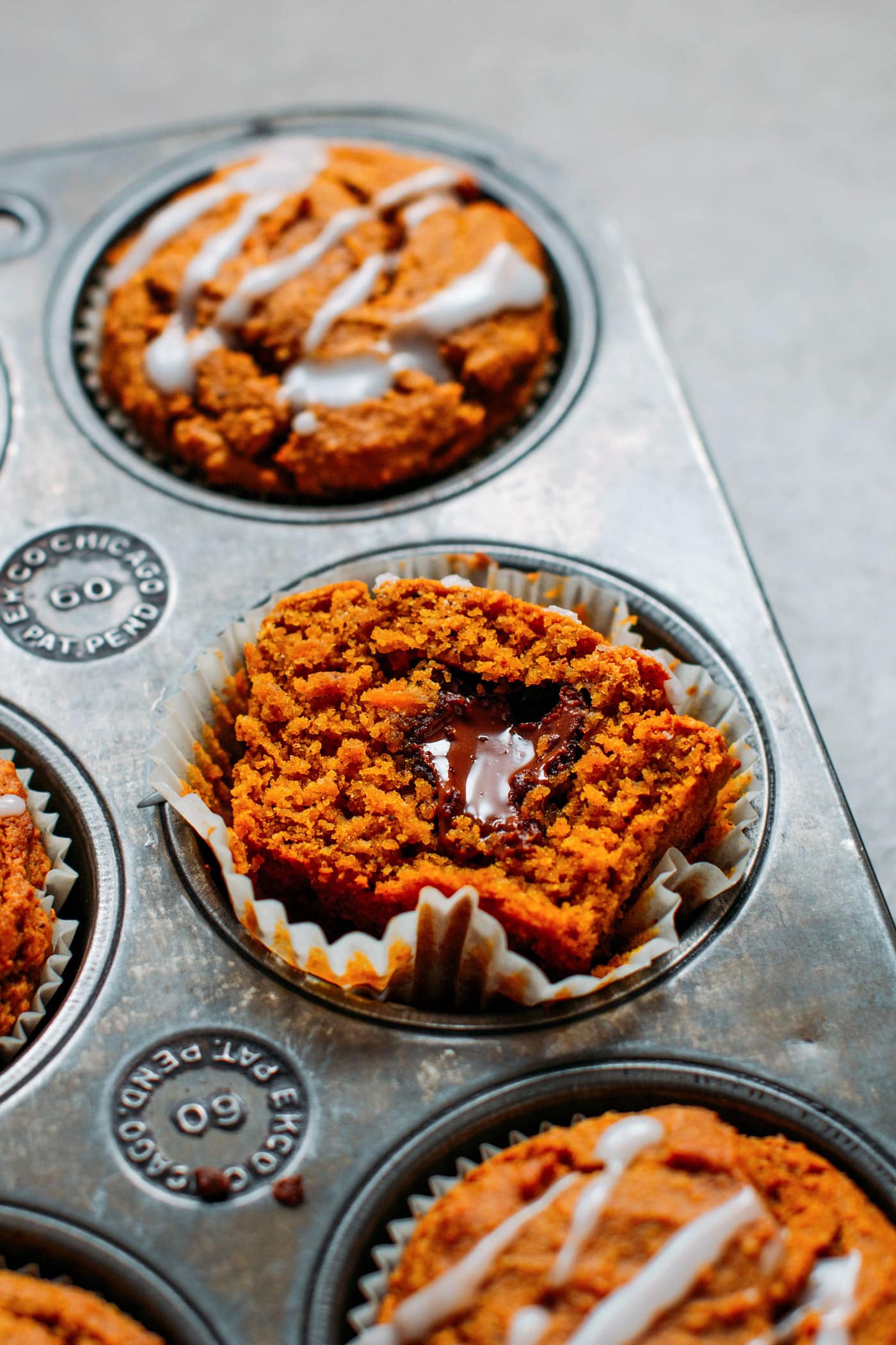 Chocolate Hazelnut Stuffed Pumpkin Muffins (Vegan +GF)