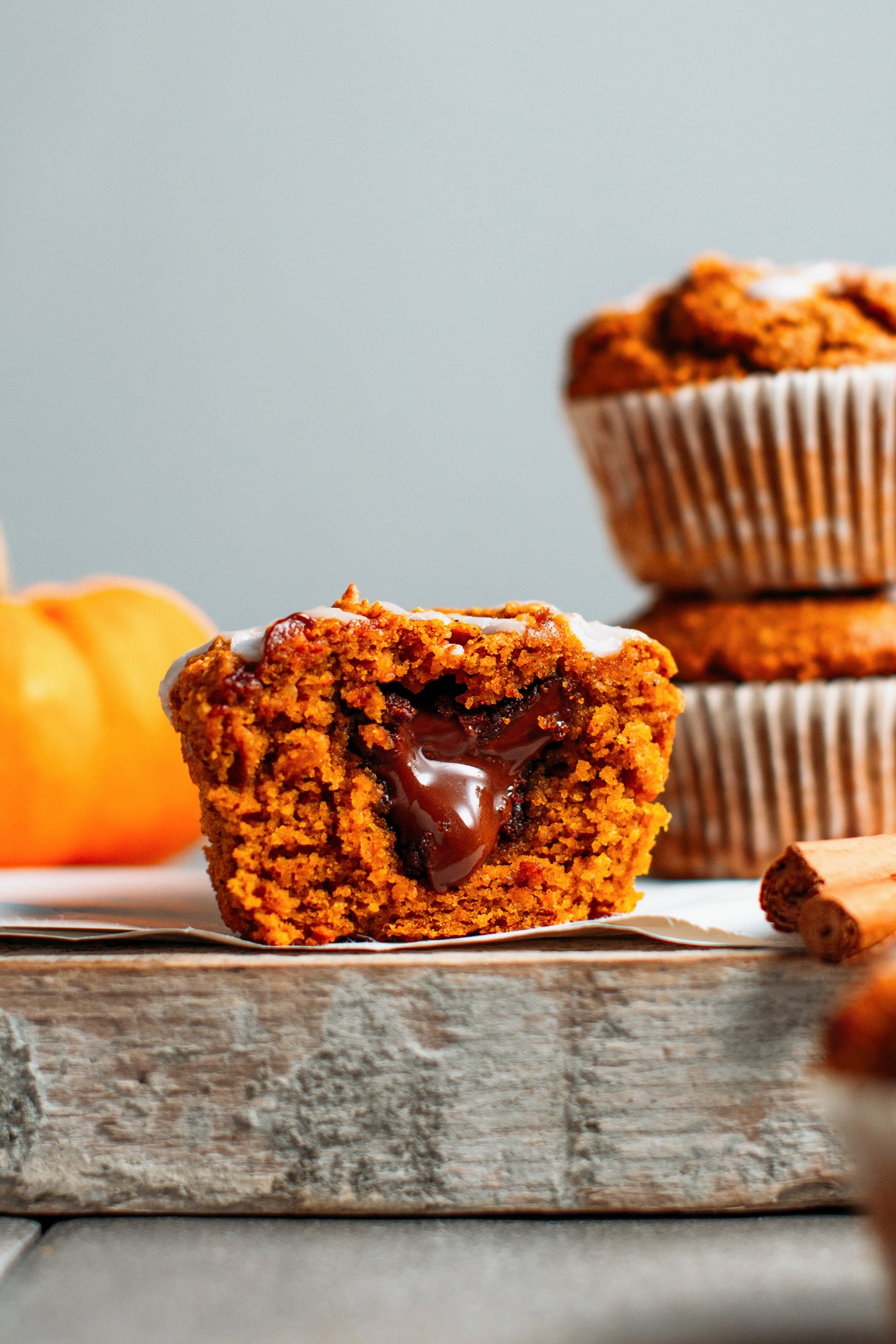 Chocolate Hazelnut Stuffed Pumpkin Muffins (Vegan +GF)