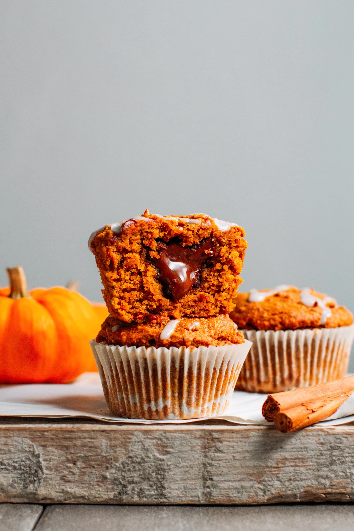 Chocolate Hazelnut Stuffed Pumpkin Muffins (Vegan +GF)