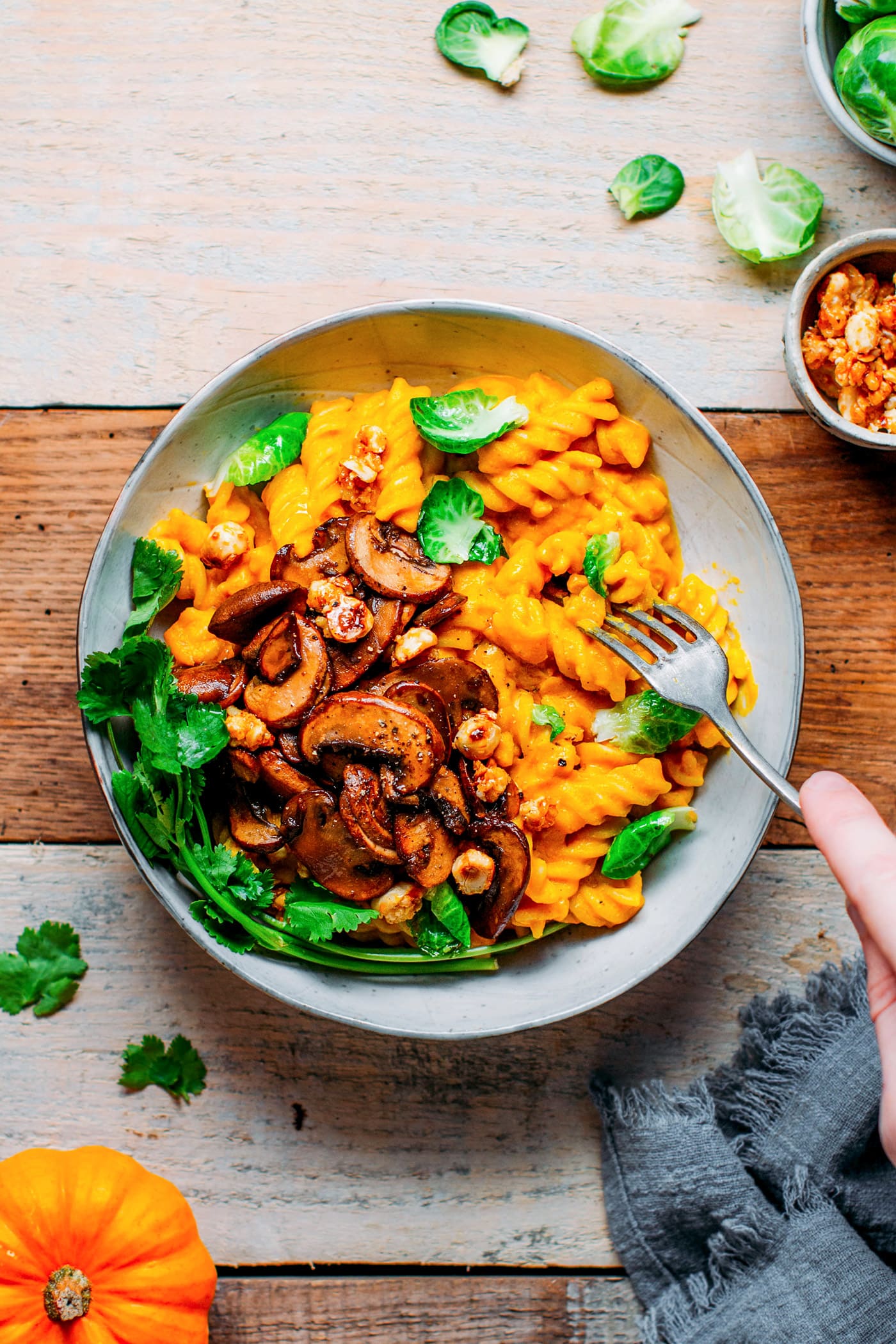 Creamy Pumpkin Pasta with Caramelized Hazelnut Mushrooms