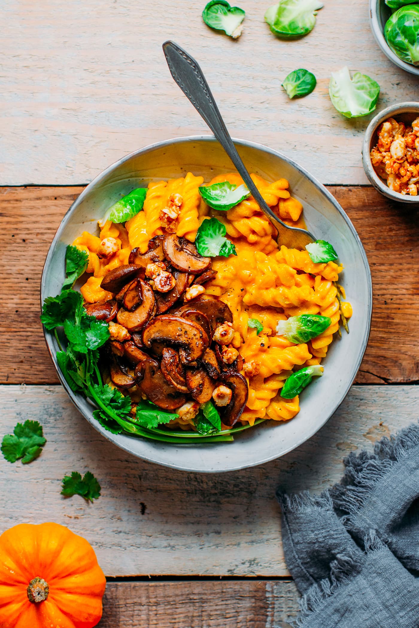 Creamy Pumpkin Pasta with Caramelized Hazelnut Mushrooms