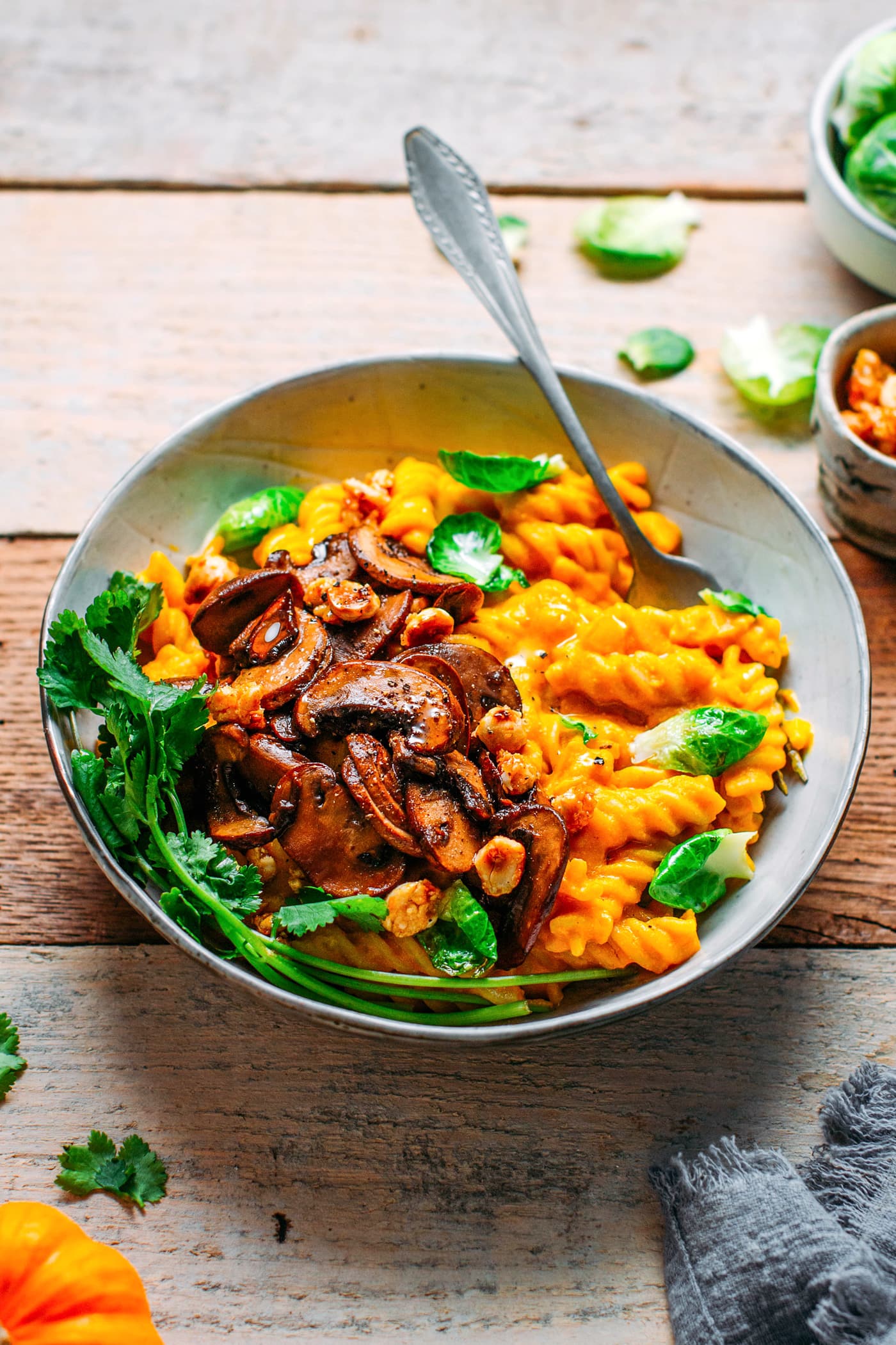 Creamy Pumpkin Pasta with Caramelized Hazelnut Mushrooms