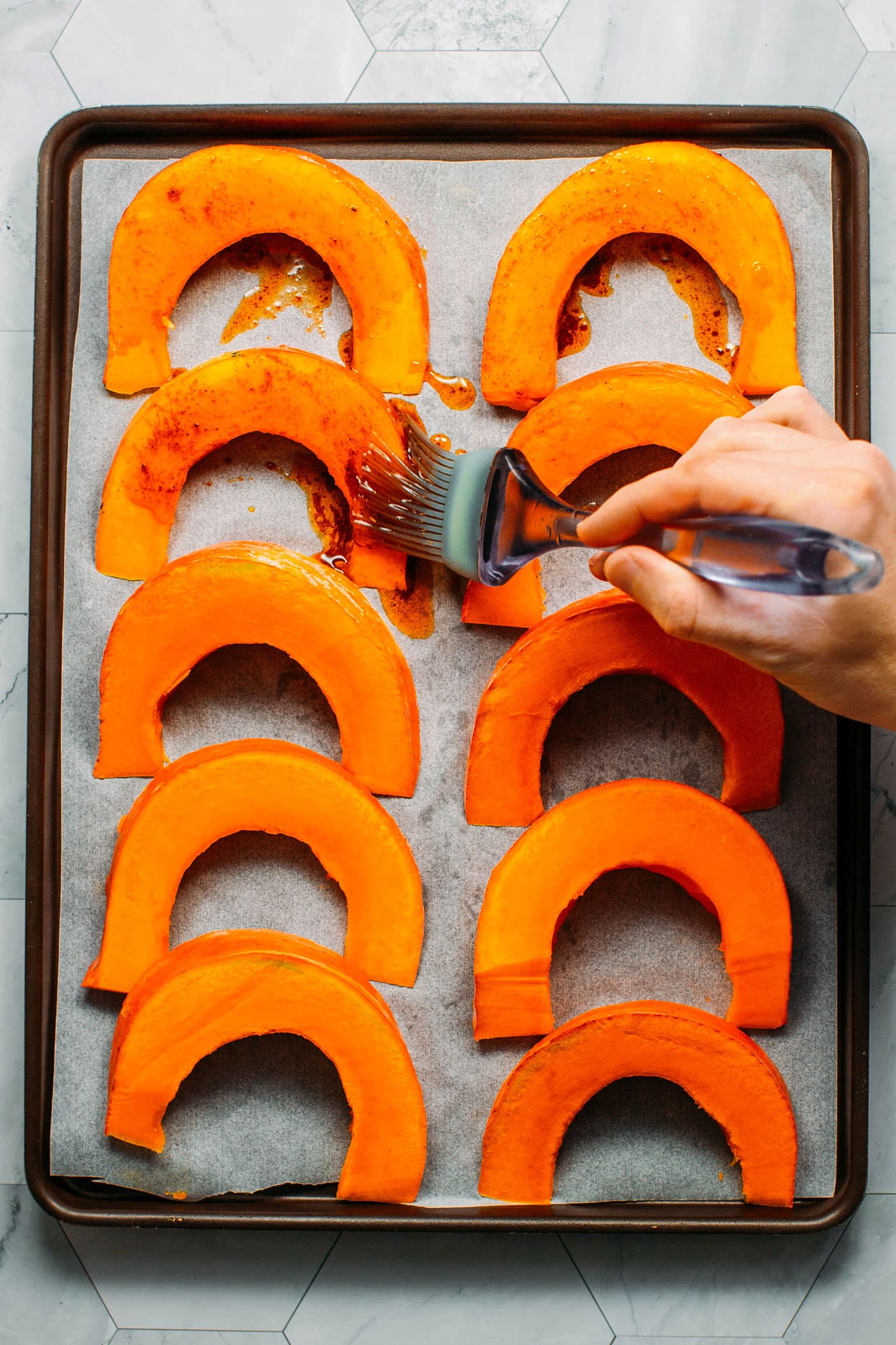 Smoky Garlic Roasted Pumpkin Wedges