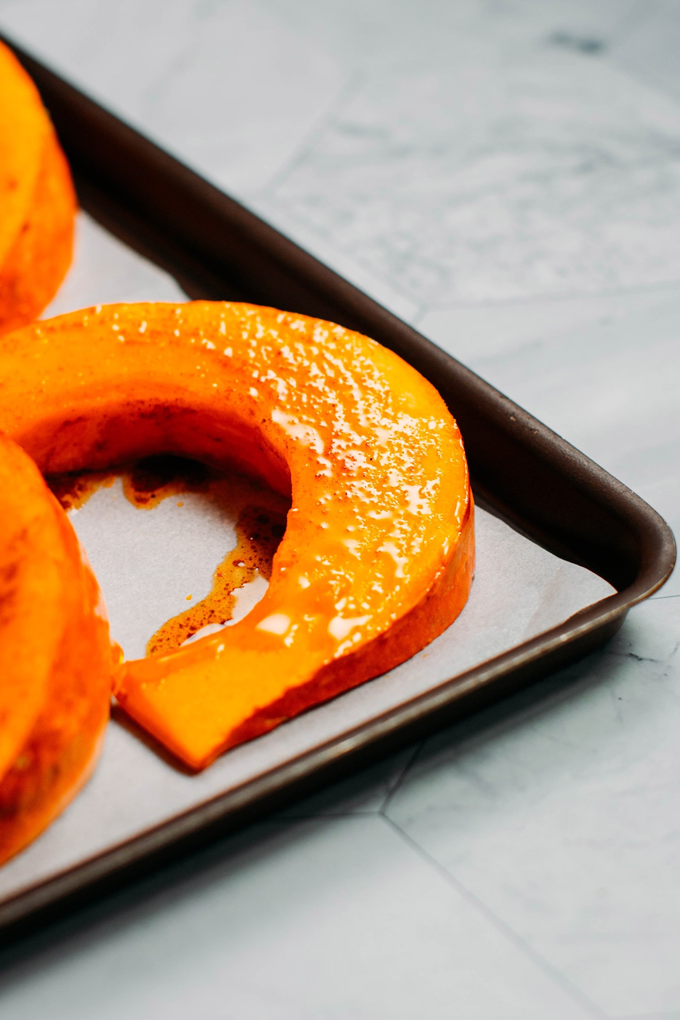 Smoky Garlic Roasted Pumpkin Wedges