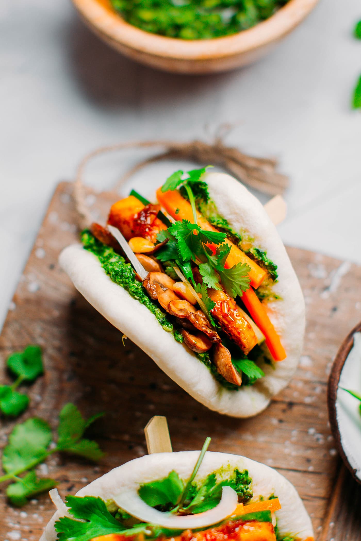 Sate Tofu Bao with Kale Pesto