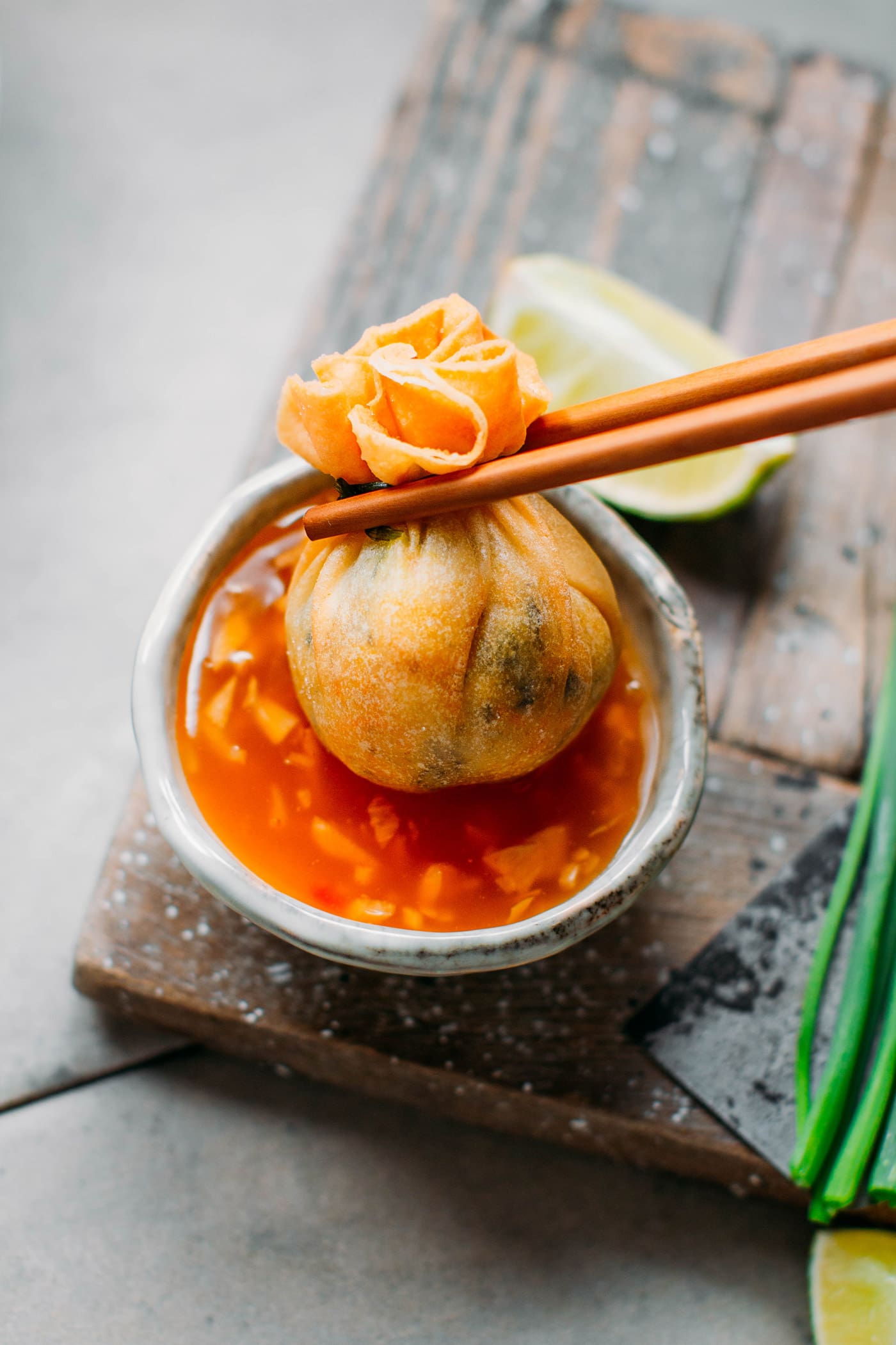 Tofu Wontons with Spicy Sour Sauce