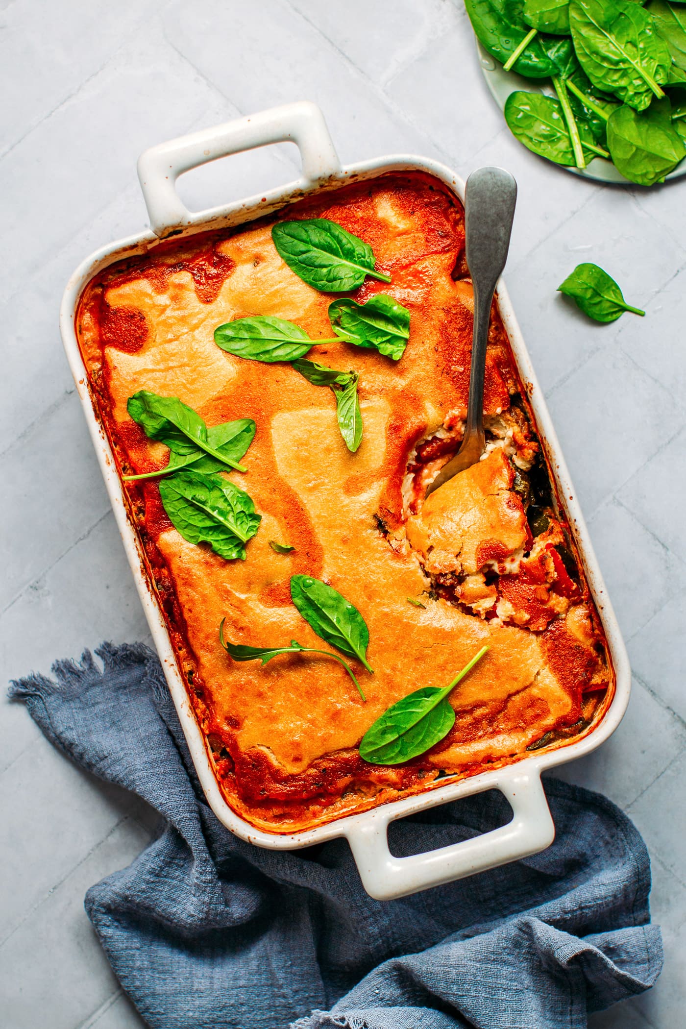 Cheesy Vegan Vegetable Bake with cashew cream sauce.