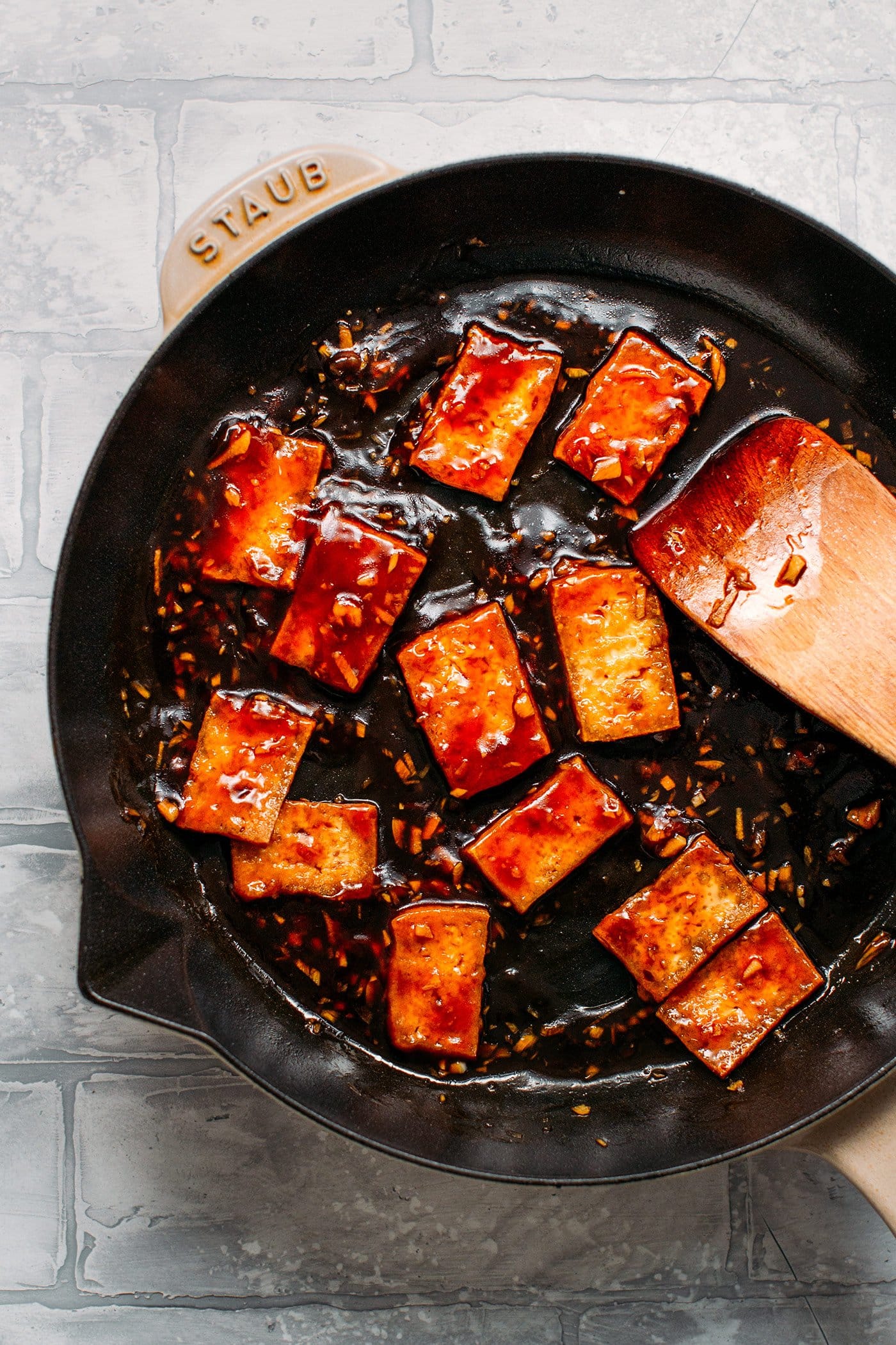 Teriyaki Tofu Nigiri with Crispy Shallots