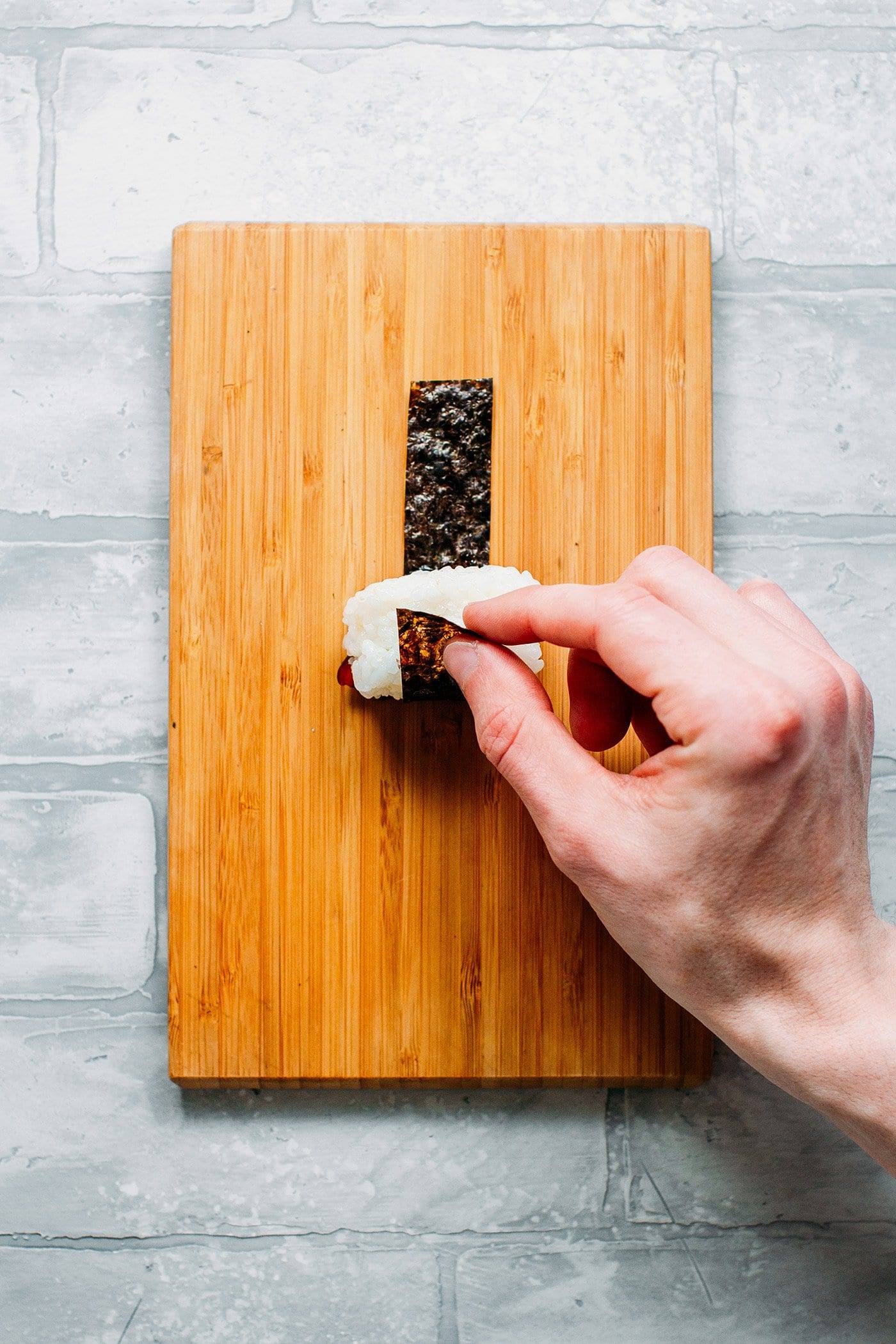 Teriyaki Tofu Nigiri with Crispy Shallots