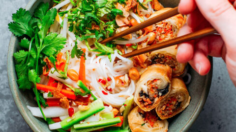 Vegan B n Ch Gi Vietnamese Noodles with Spring Rolls