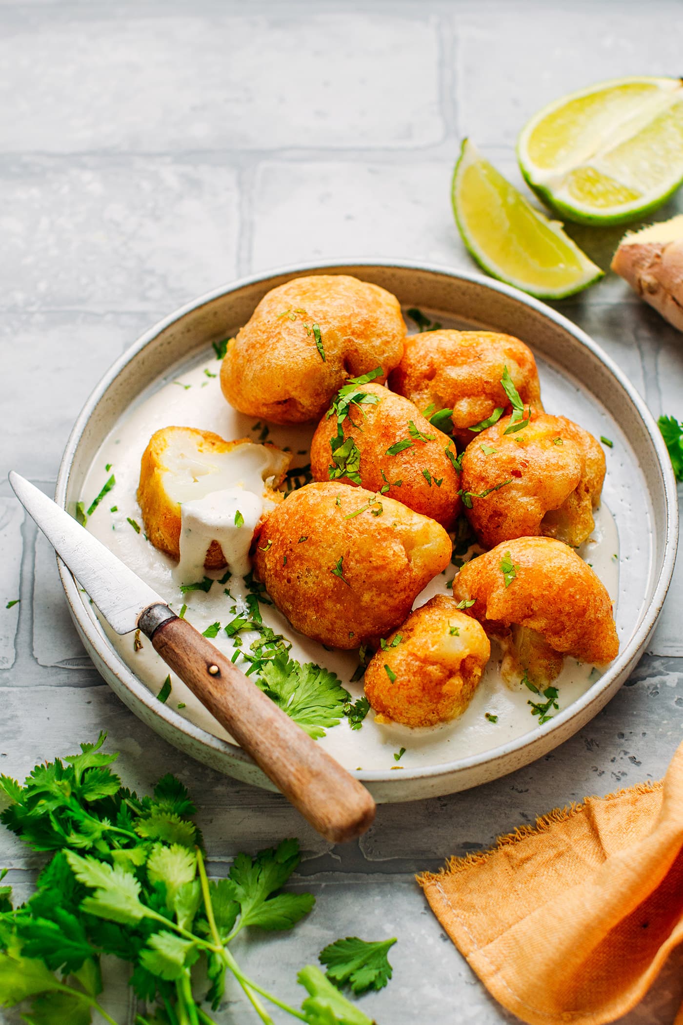 Cauliflower Tempura with Ginger Cream