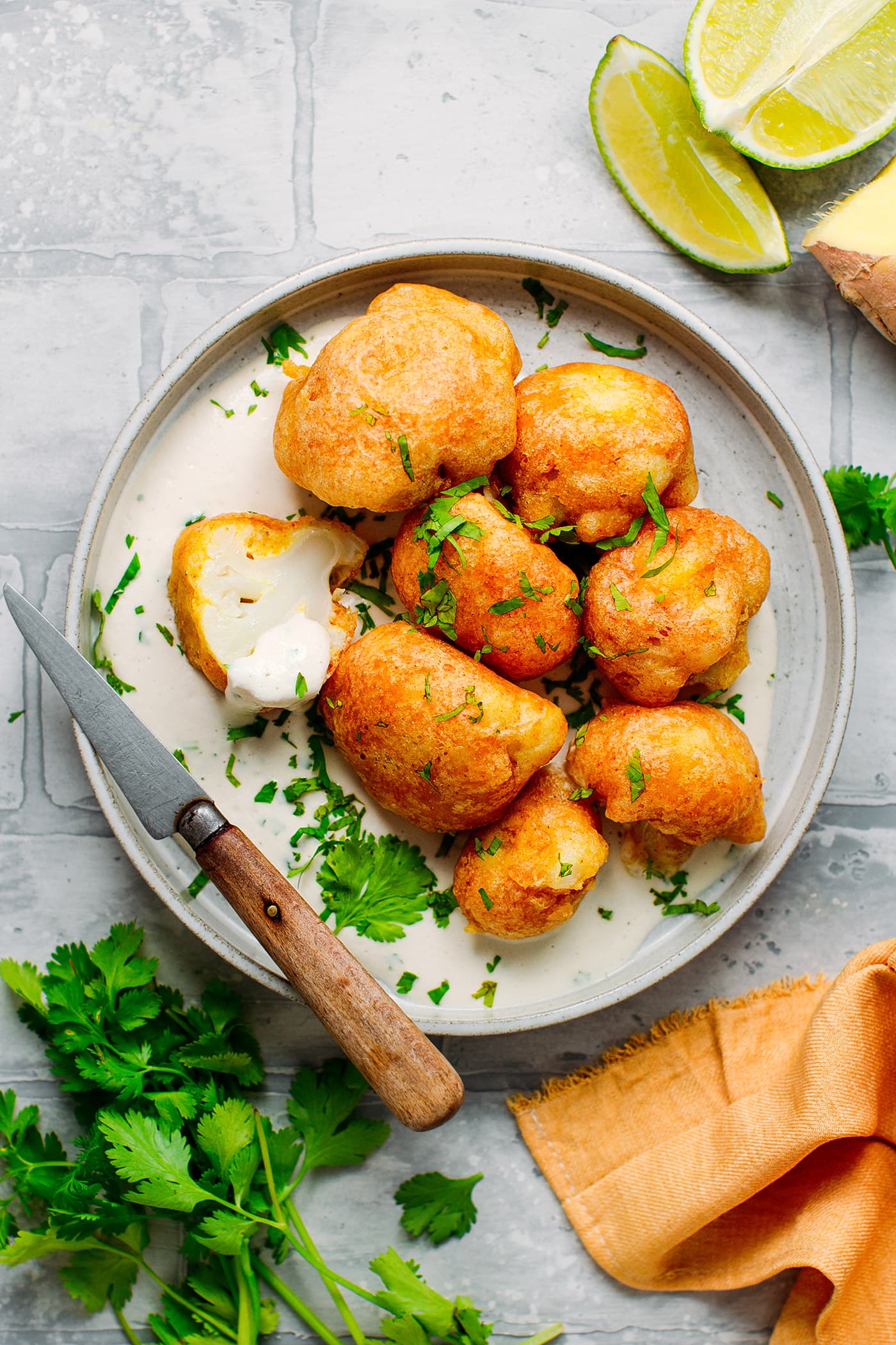 Cauliflower Tempura with Ginger Cream