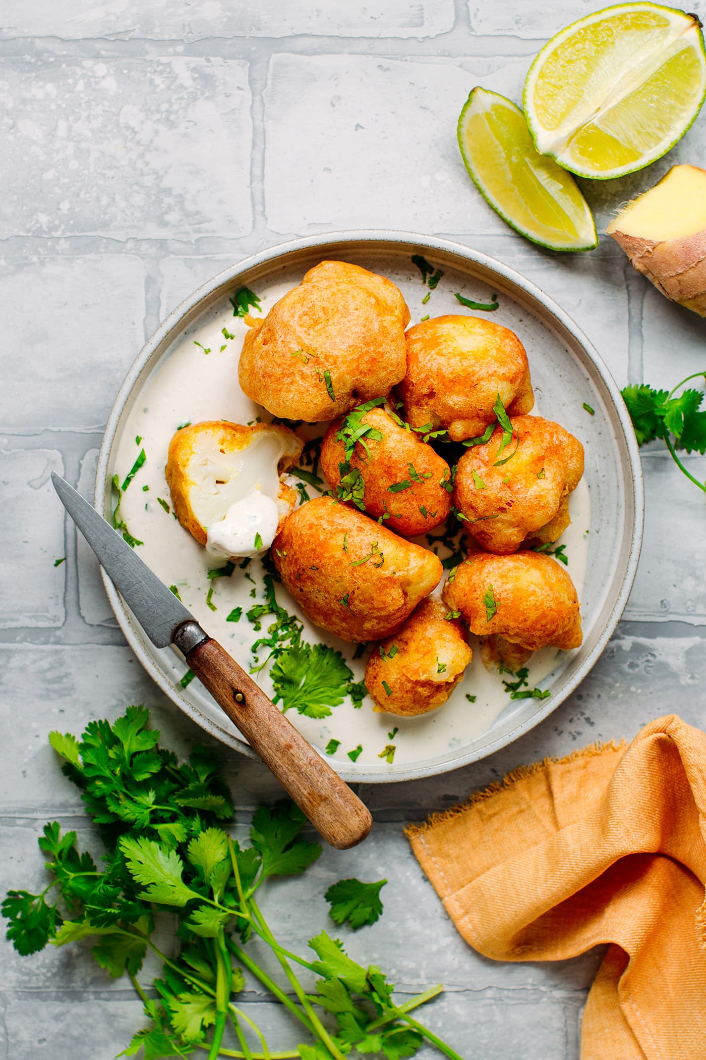 Cauliflower Tempura with Ginger Cream