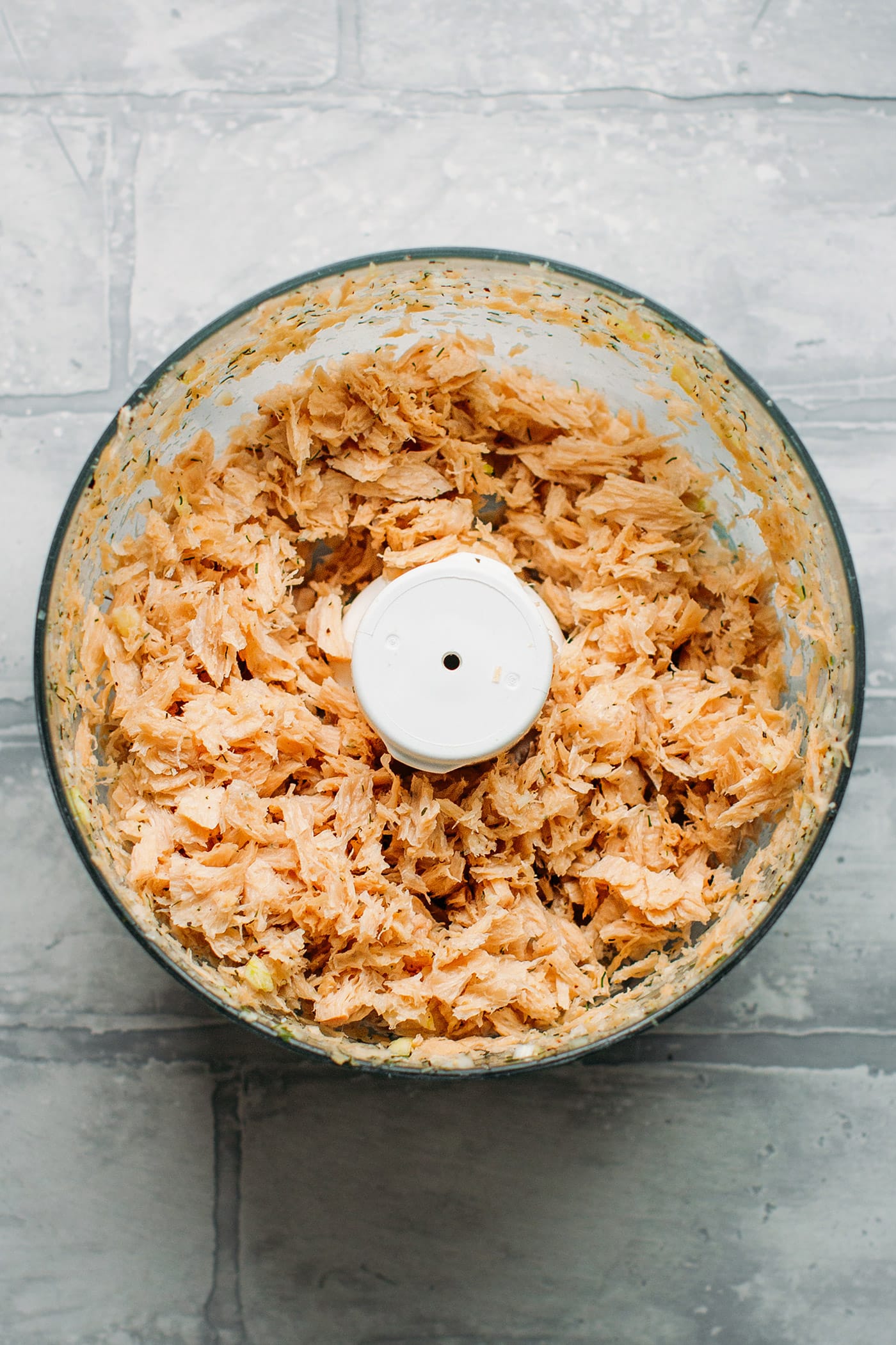 Ingredients to make vegan fish in a food processor.