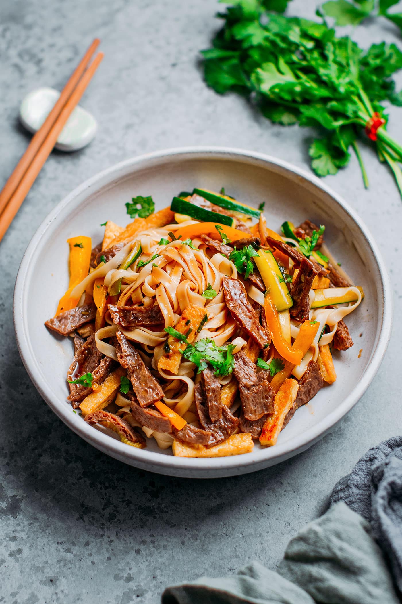 Vegan Char Siu Beef Noodles.