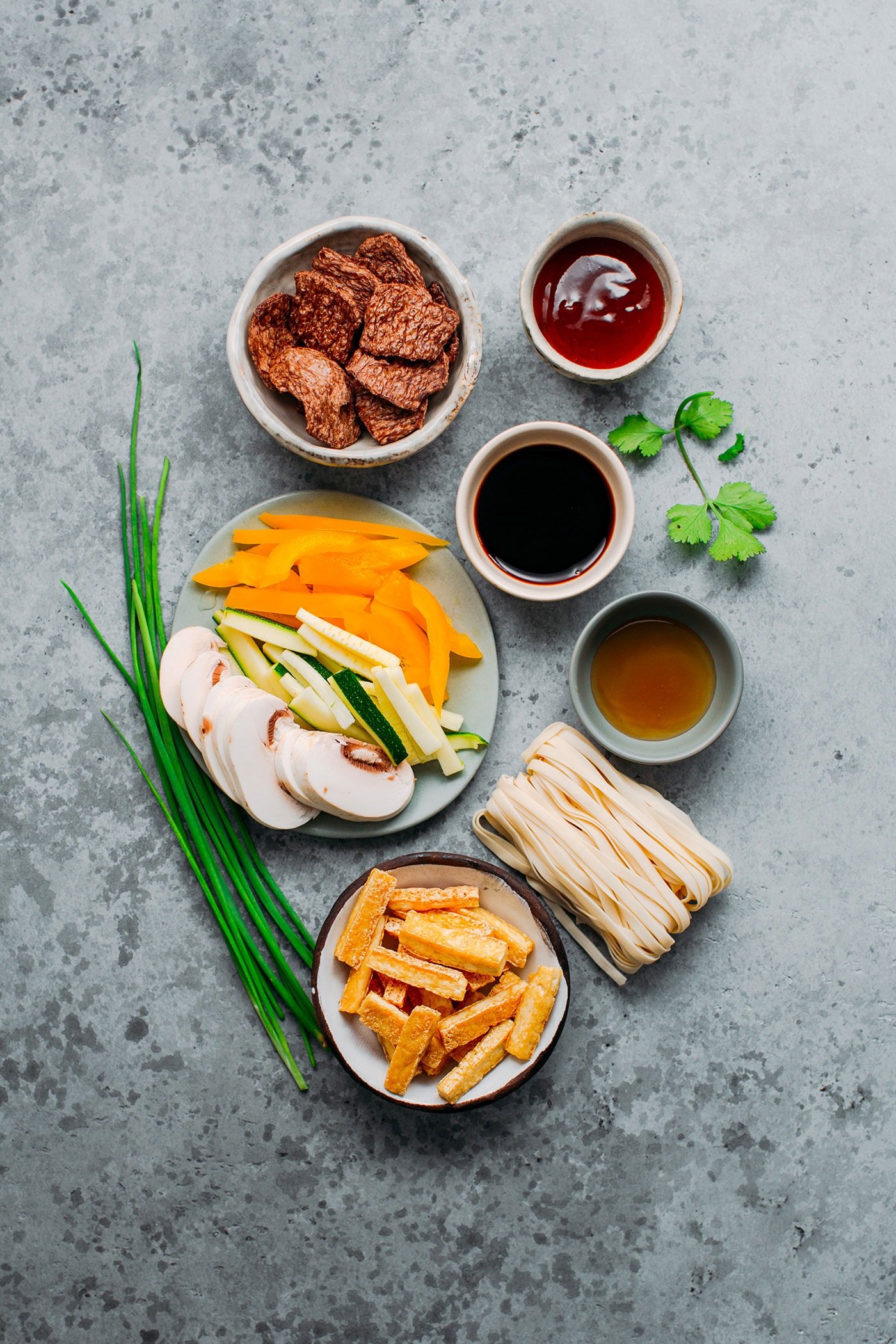 Ingredients to prepare Vegan Char Siu Beef Noodles.