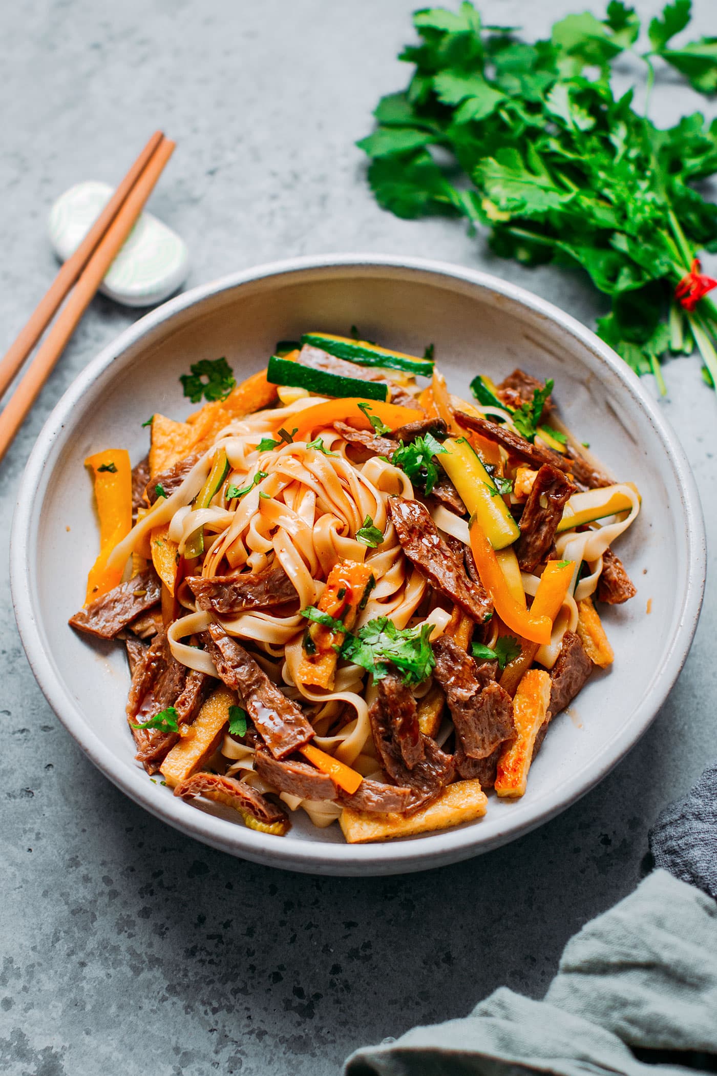 Vegan Char Siu Beef Noodles.