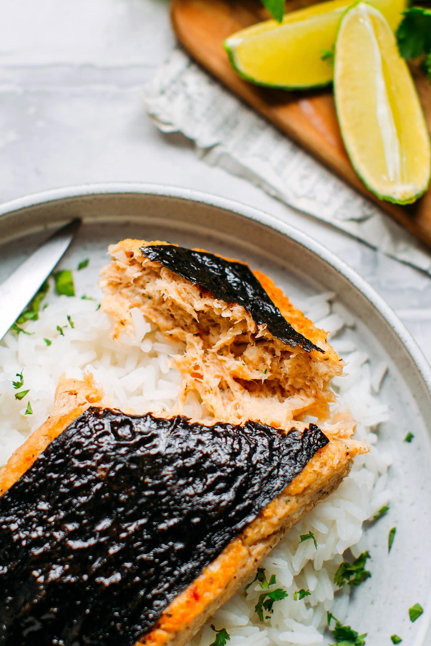 Close up of vegan fish fillet with nori.