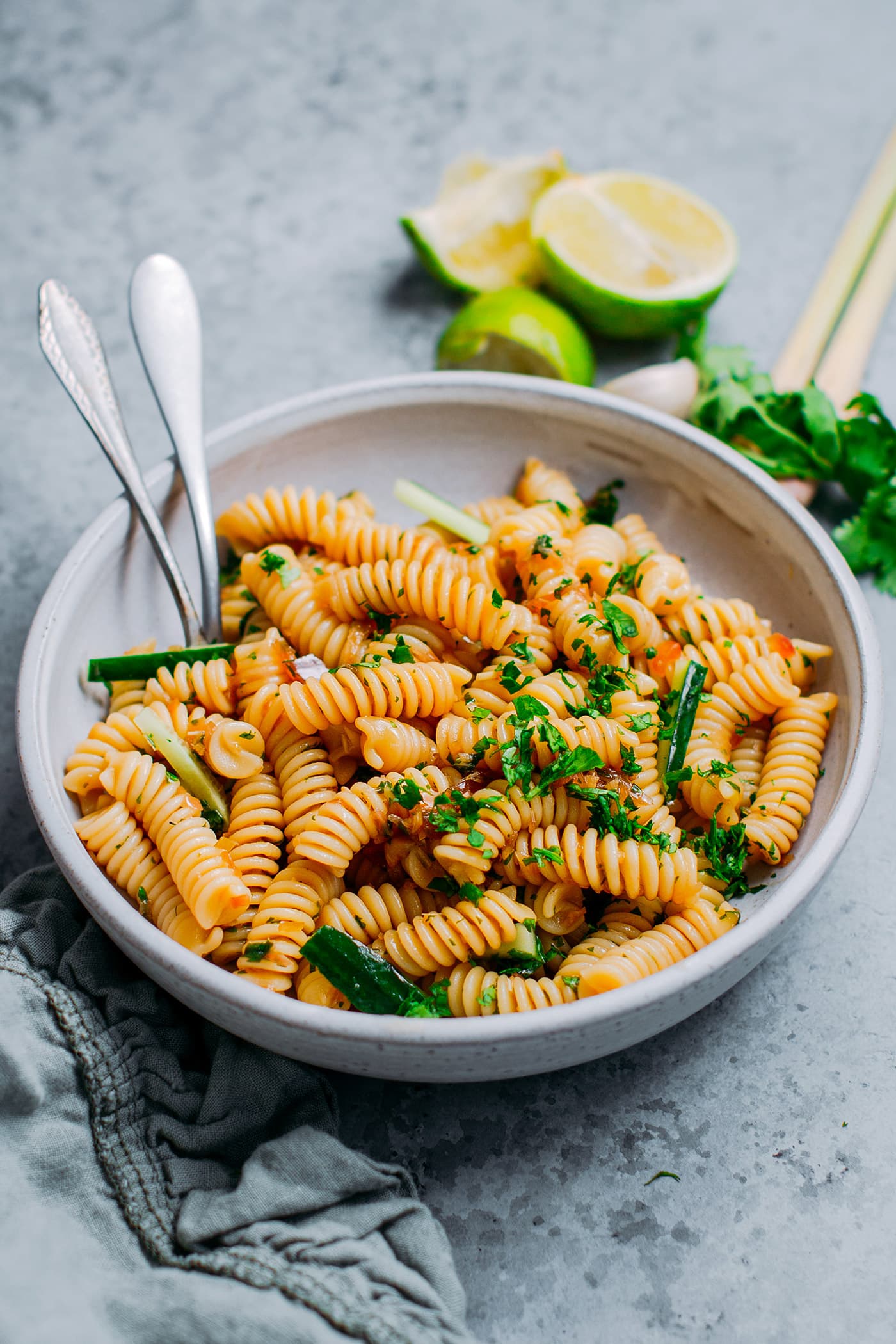 Cilantro & Lemongrass Pasta Salad in a bowl.