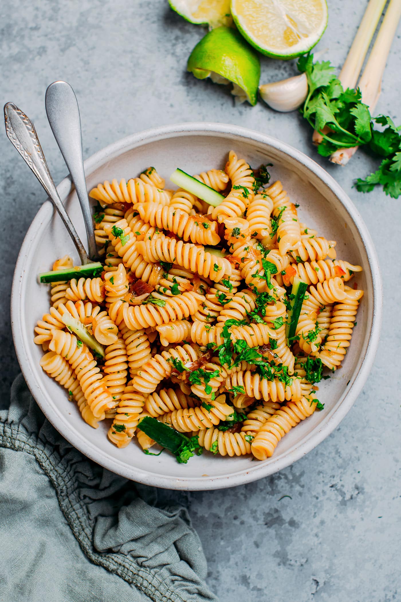 Cilantro & Lemongrass Pasta Salad in a bowl.