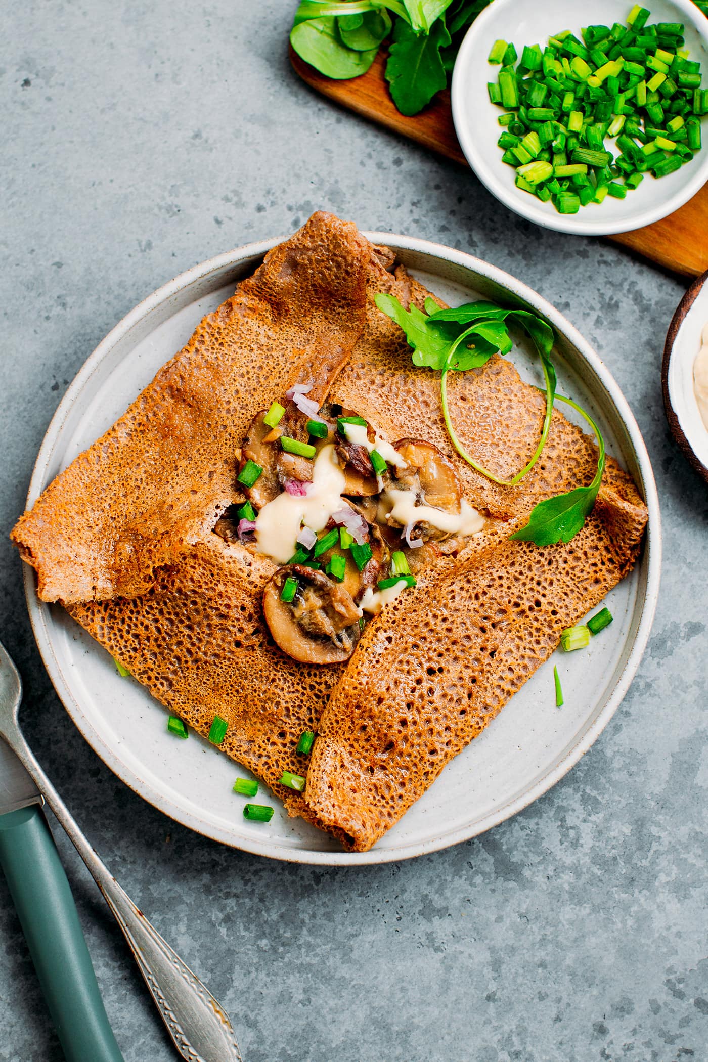 Buckwheat Crêpes with Hummus Mushrooms