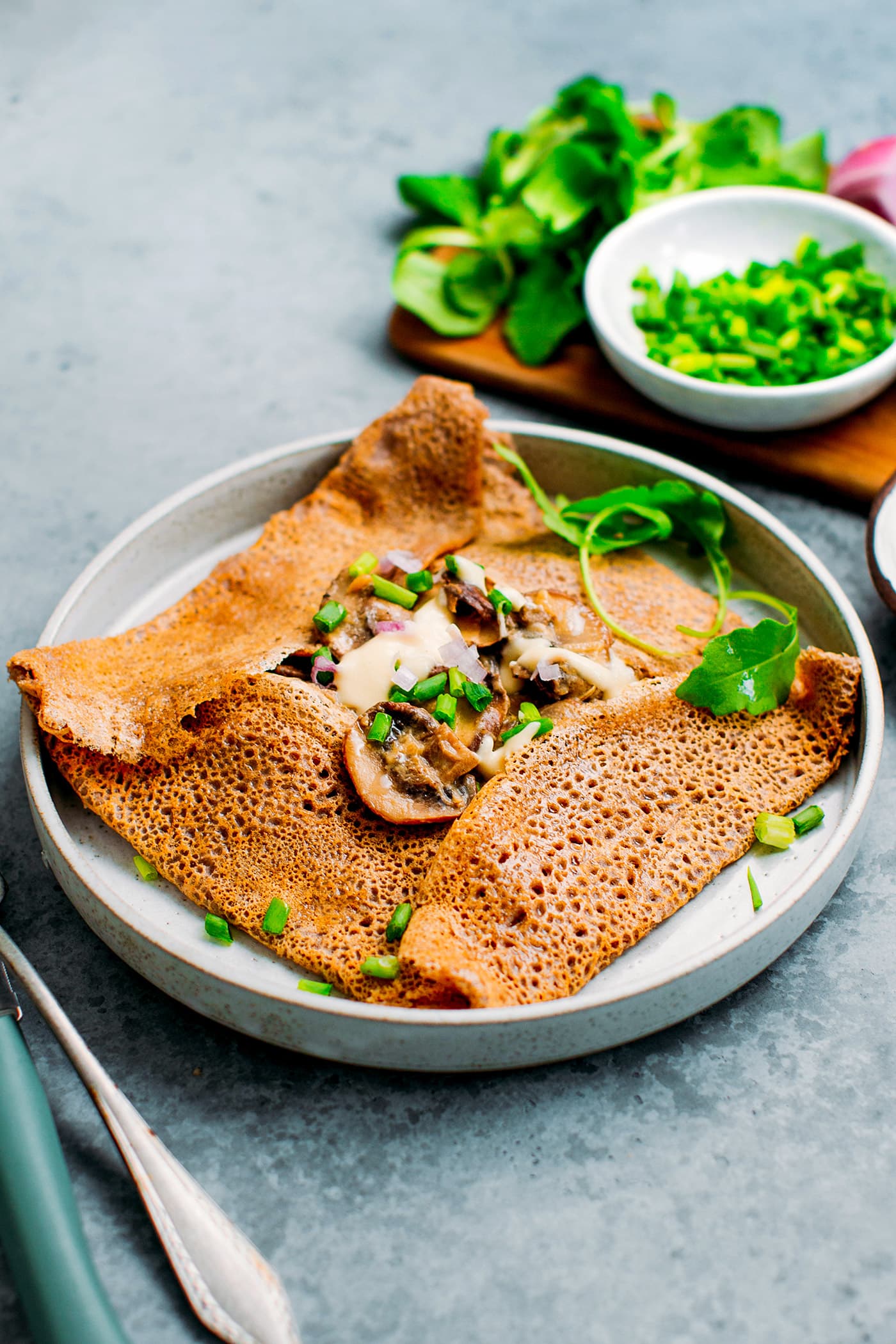 Buckwheat Crêpes with Hummus Mushrooms