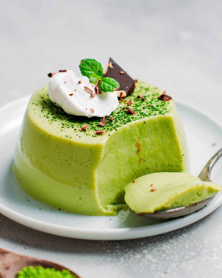 Matcha White Chocolate Flan (Vegan)