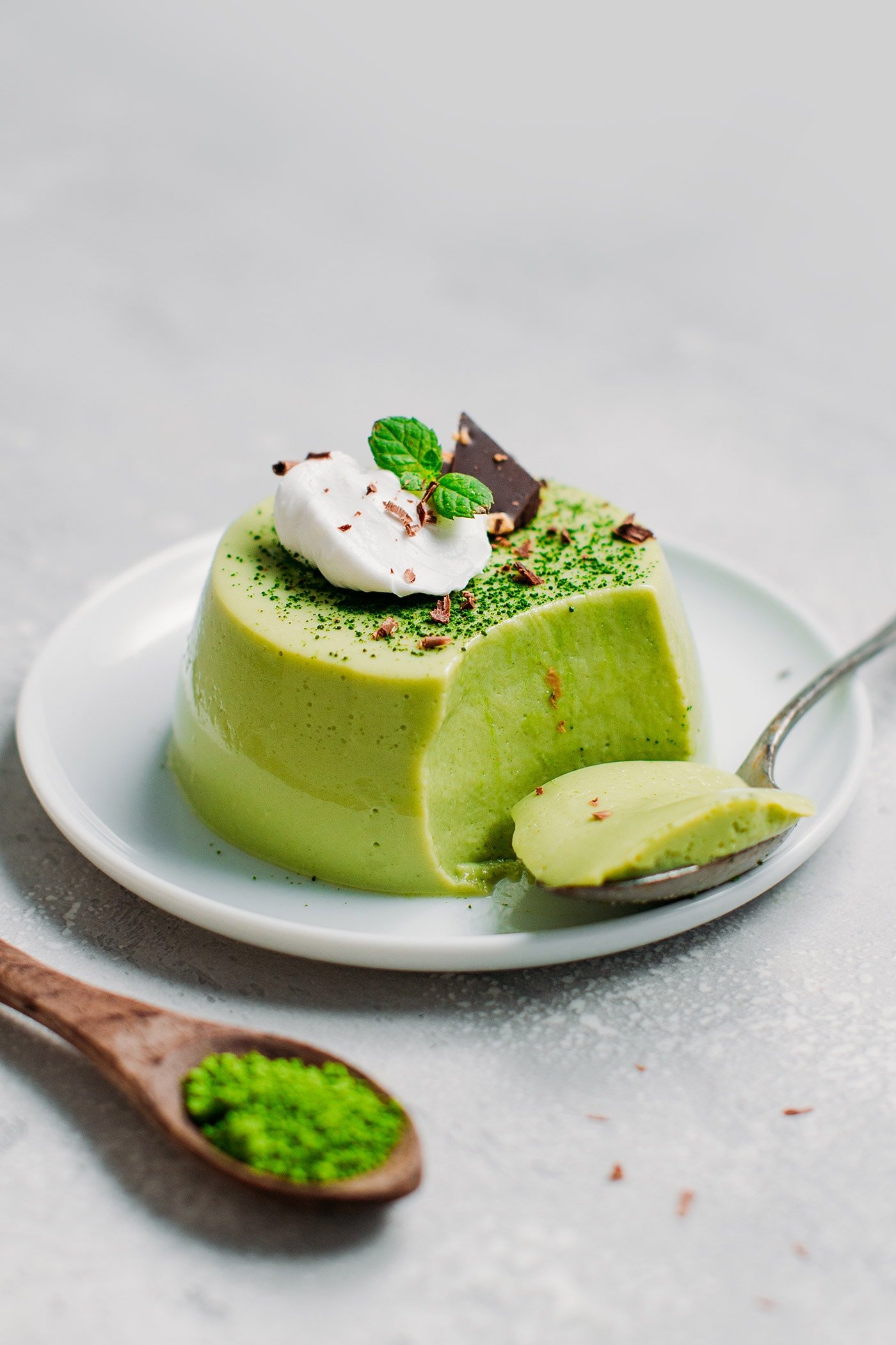 Matcha White Chocolate Flan (Vegan)