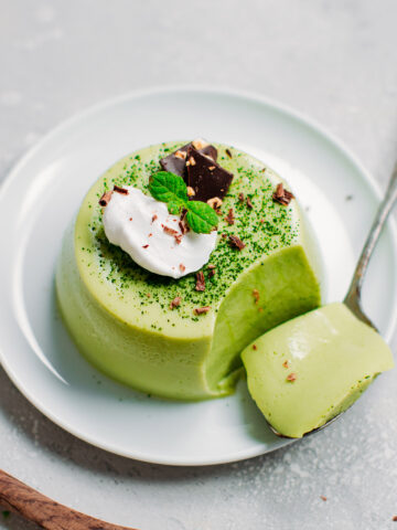Matcha White Chocolate Flan (Vegan)