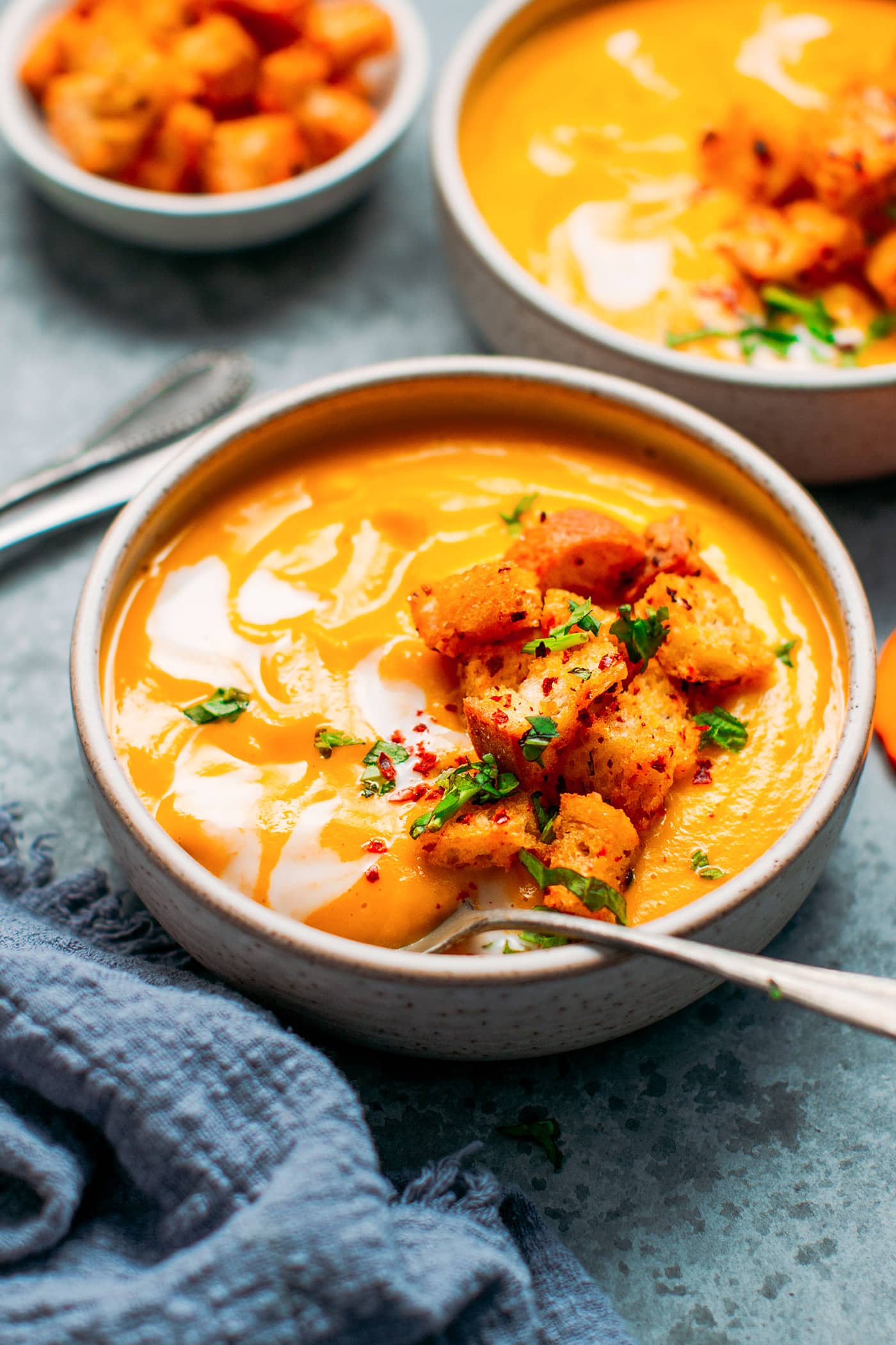 Easy Pumpkin Soup with Spicy Croutons