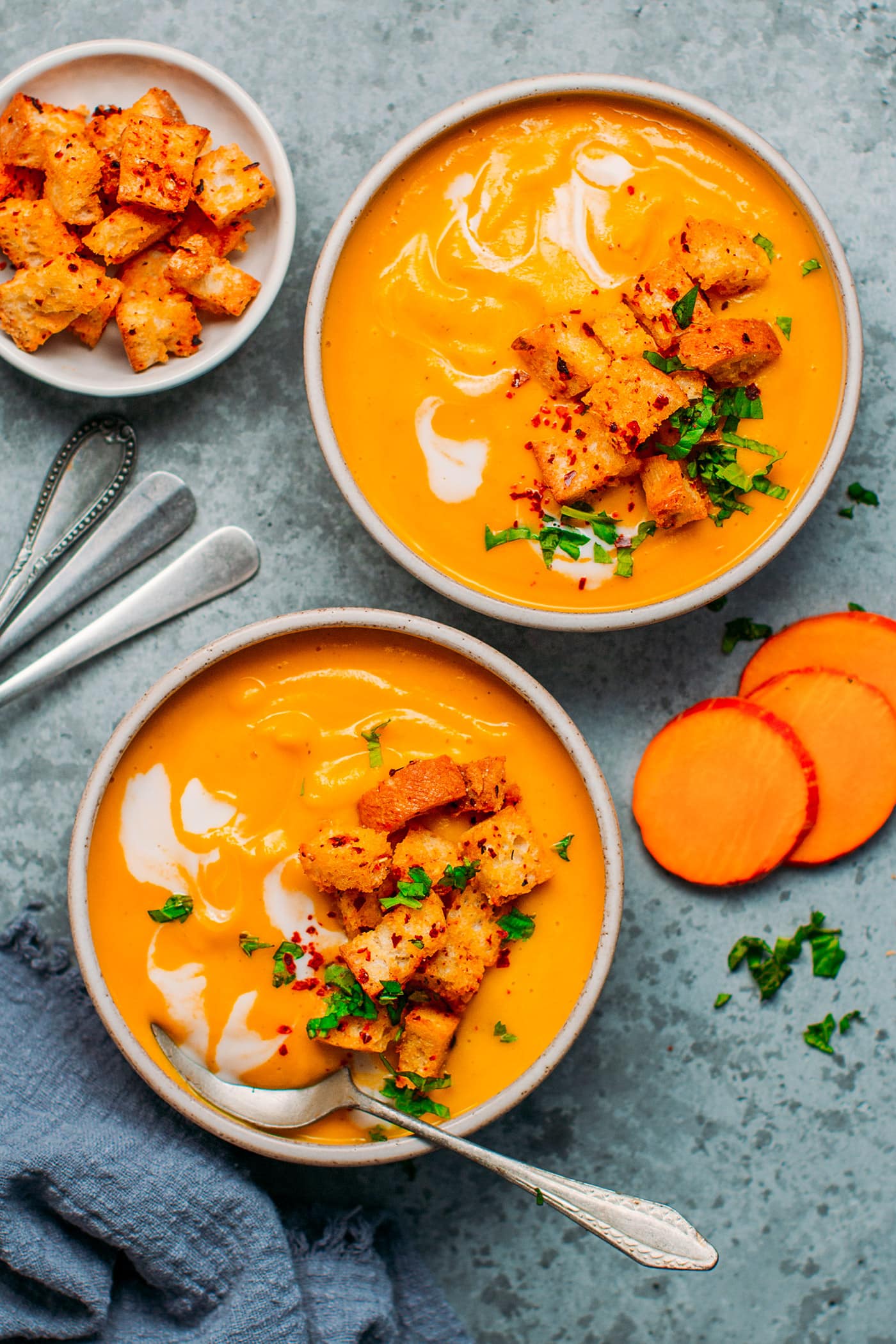 Easy Pumpkin Soup with Spicy Croutons