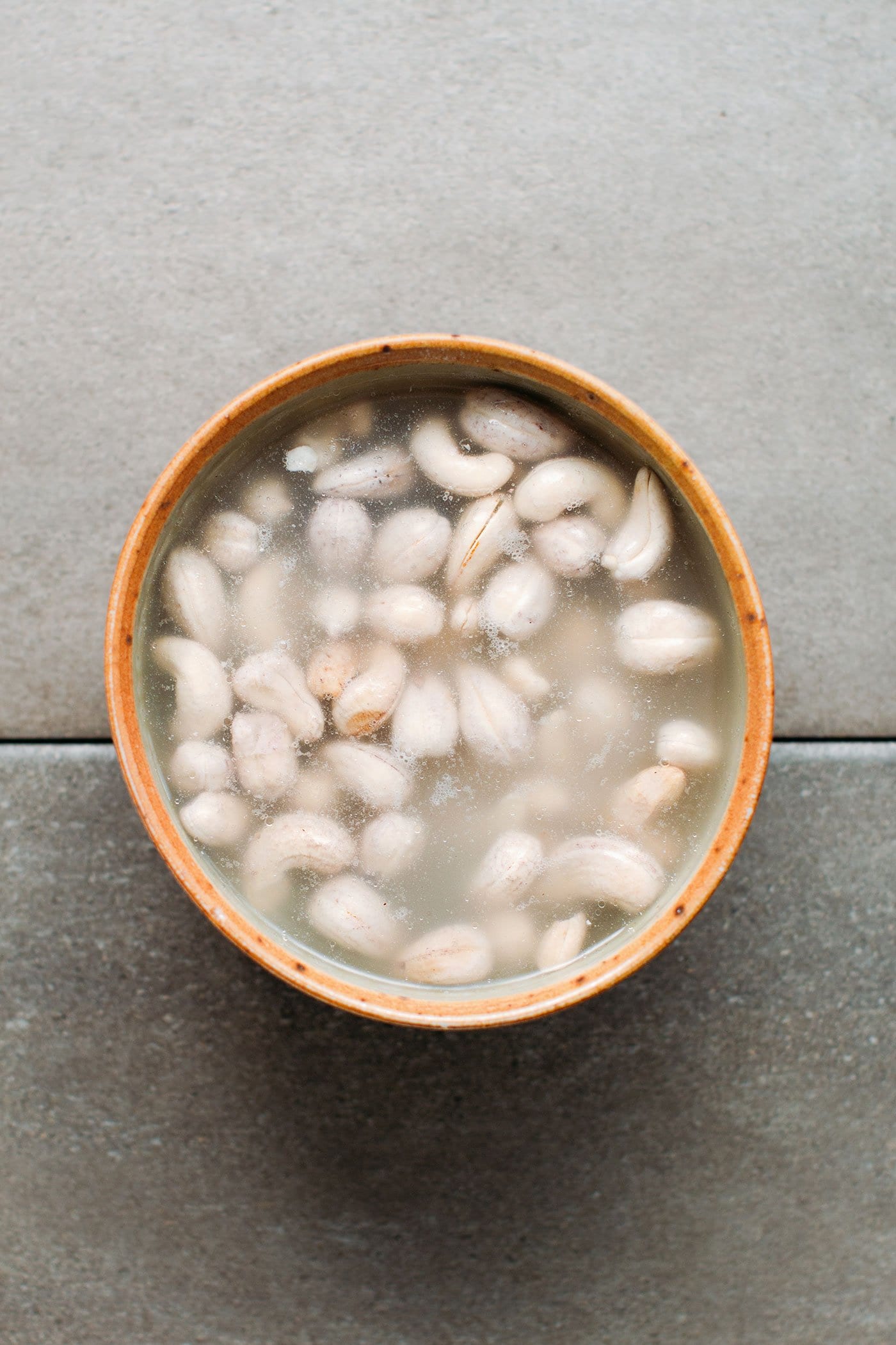 Cashews soaking in water.