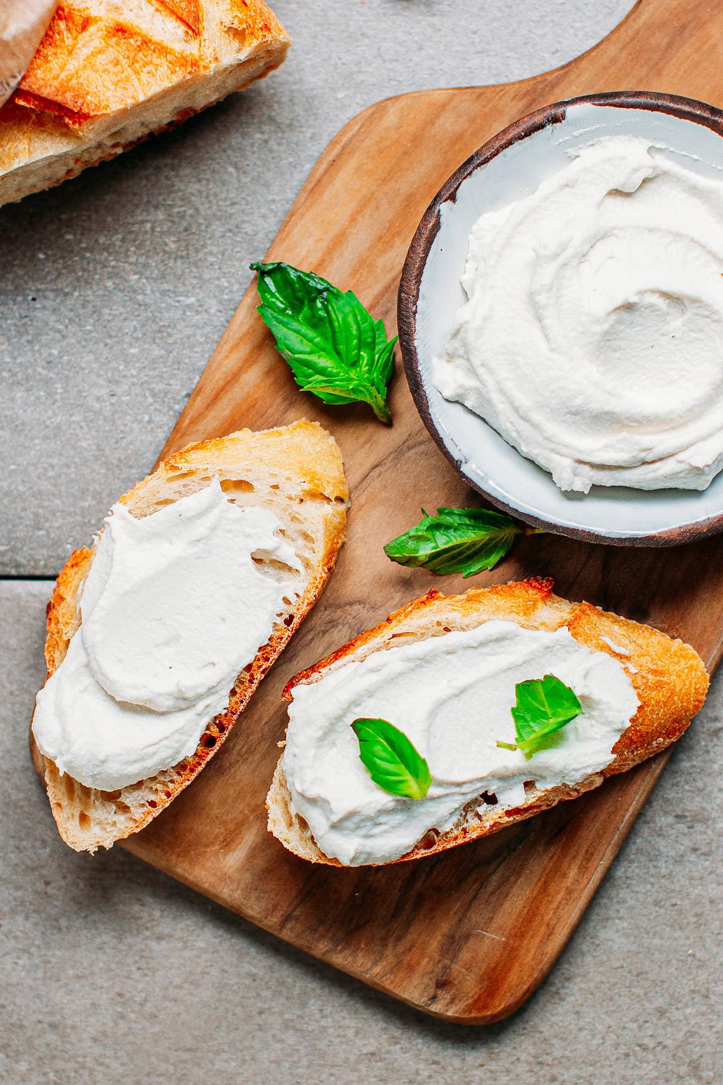 Close up of vegan cream cheese on toast.