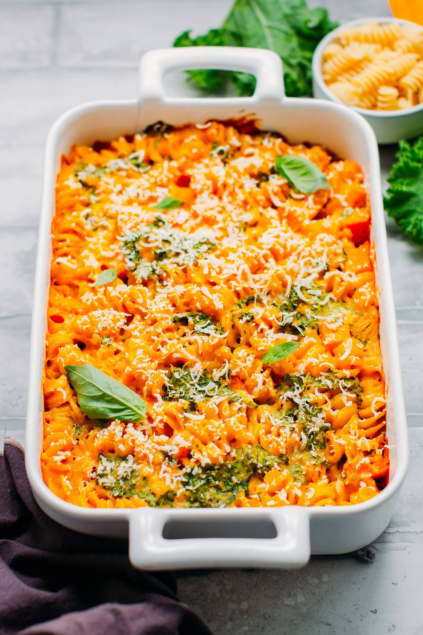 Cheesy Pumpkin & Kale Pasta Bake