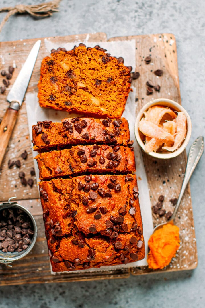 Candied Ginger & Chocolate Chip Pumpkin Bread - Full Of Plants