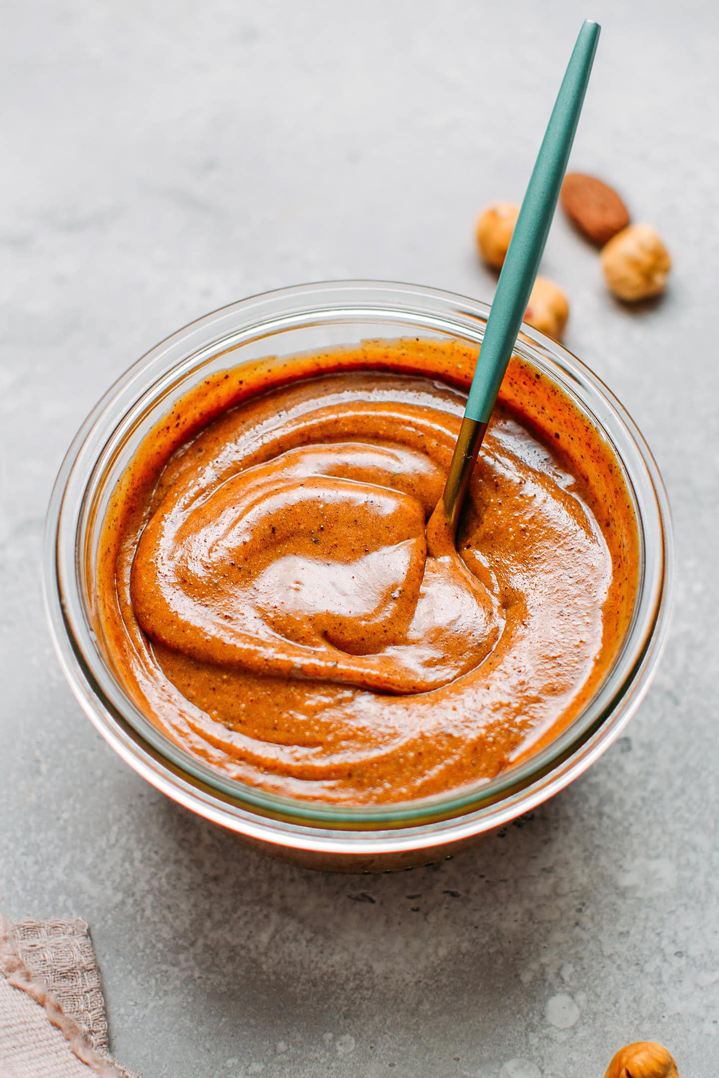 Praline paste in a small jar.