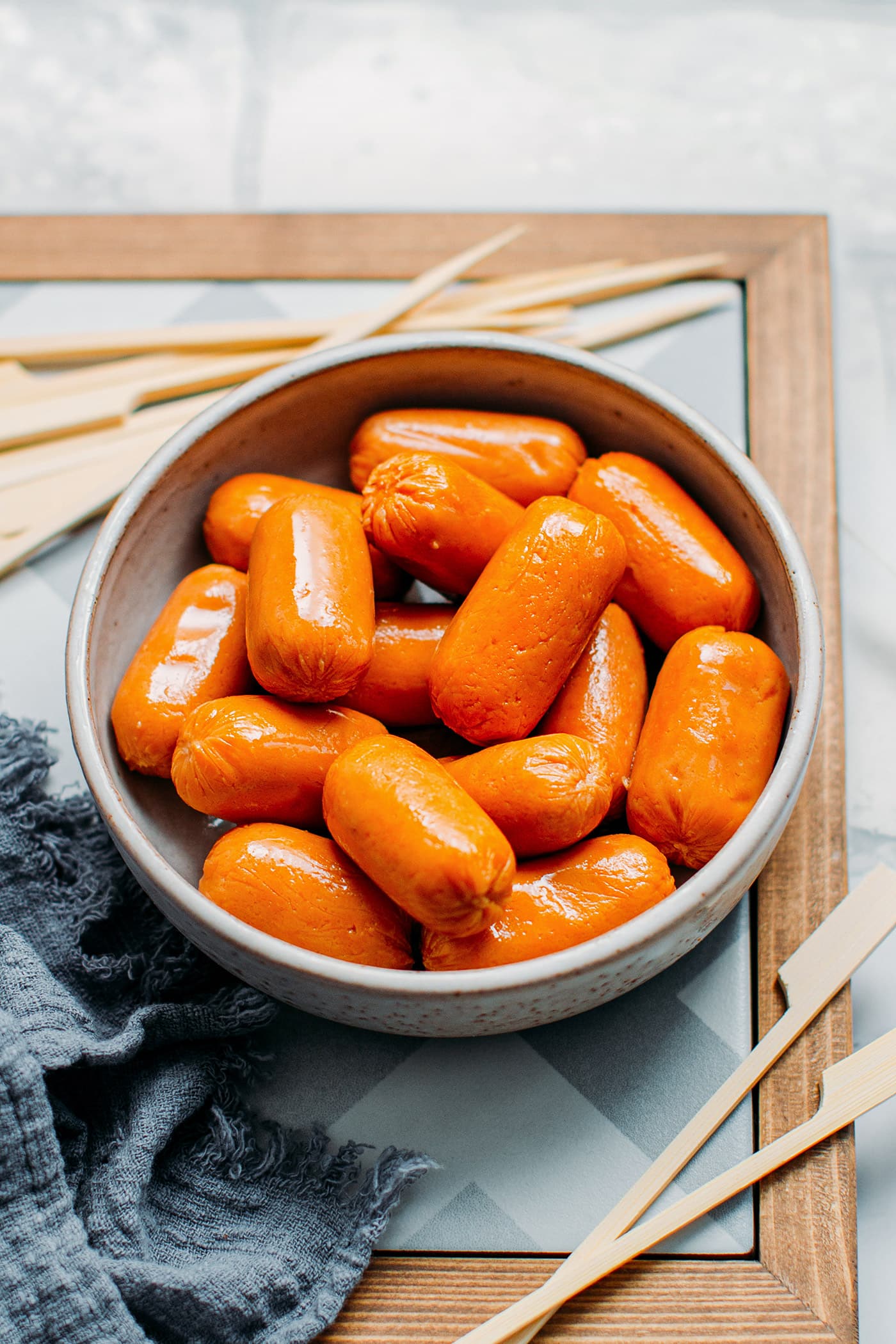 Vegan Sausages (Frankfurter) in a bowl