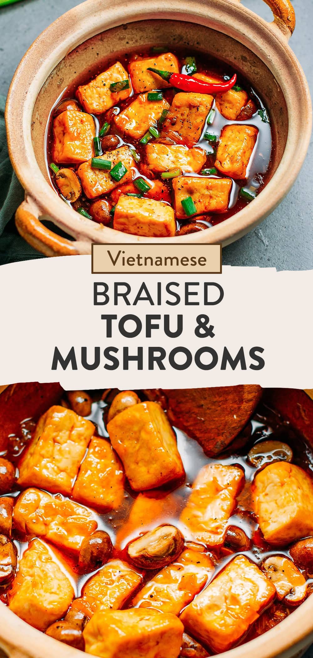 Caramelized tofu and mushrooms simmered in an umami-packed black pepper sauce. A classic Vietnamese dish that is delicious served over white rice! #tofu #vietnamese #plantbased #recipe