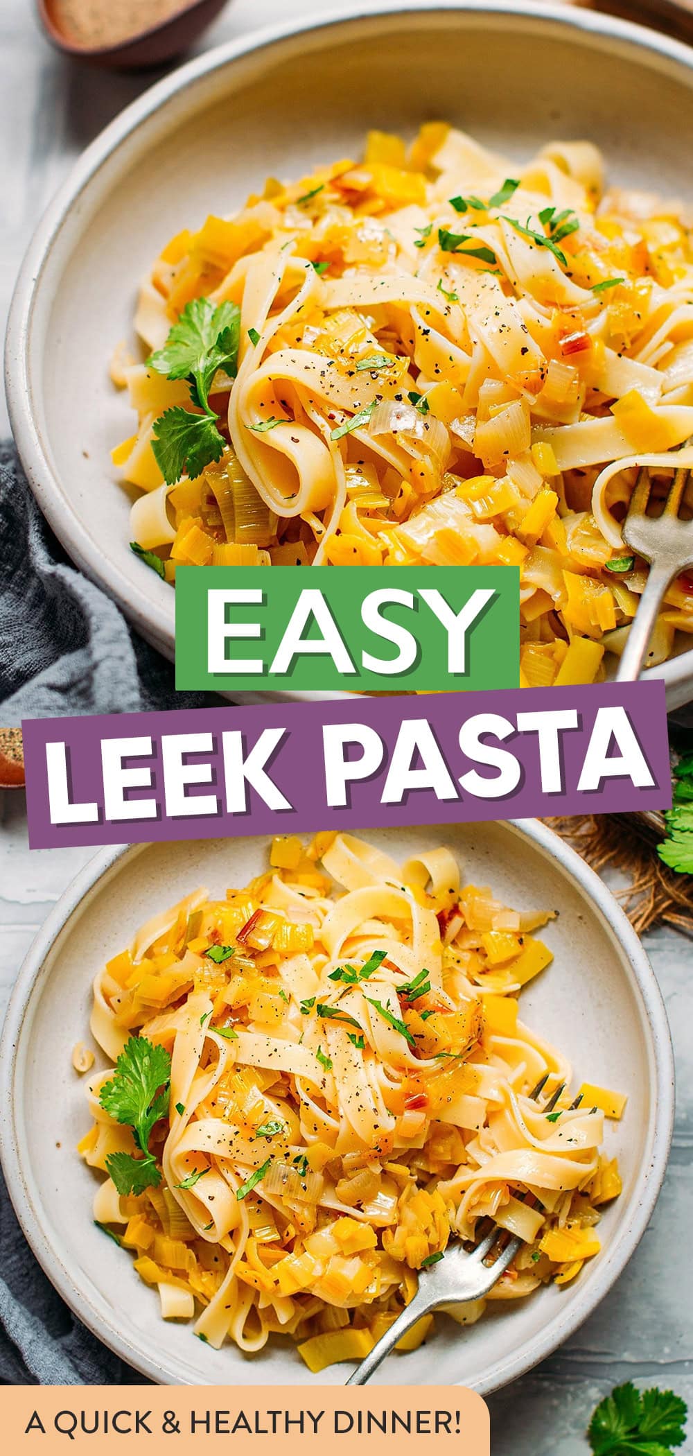 This 30-minute pasta dish combines fettuccine with melted leeks for a natural sweetness and a hint of earthiness. Just 5-ingredient, plant-based, easy, and spot-on in flavor! #plantbased #vegan #pasta #leeks #vegan