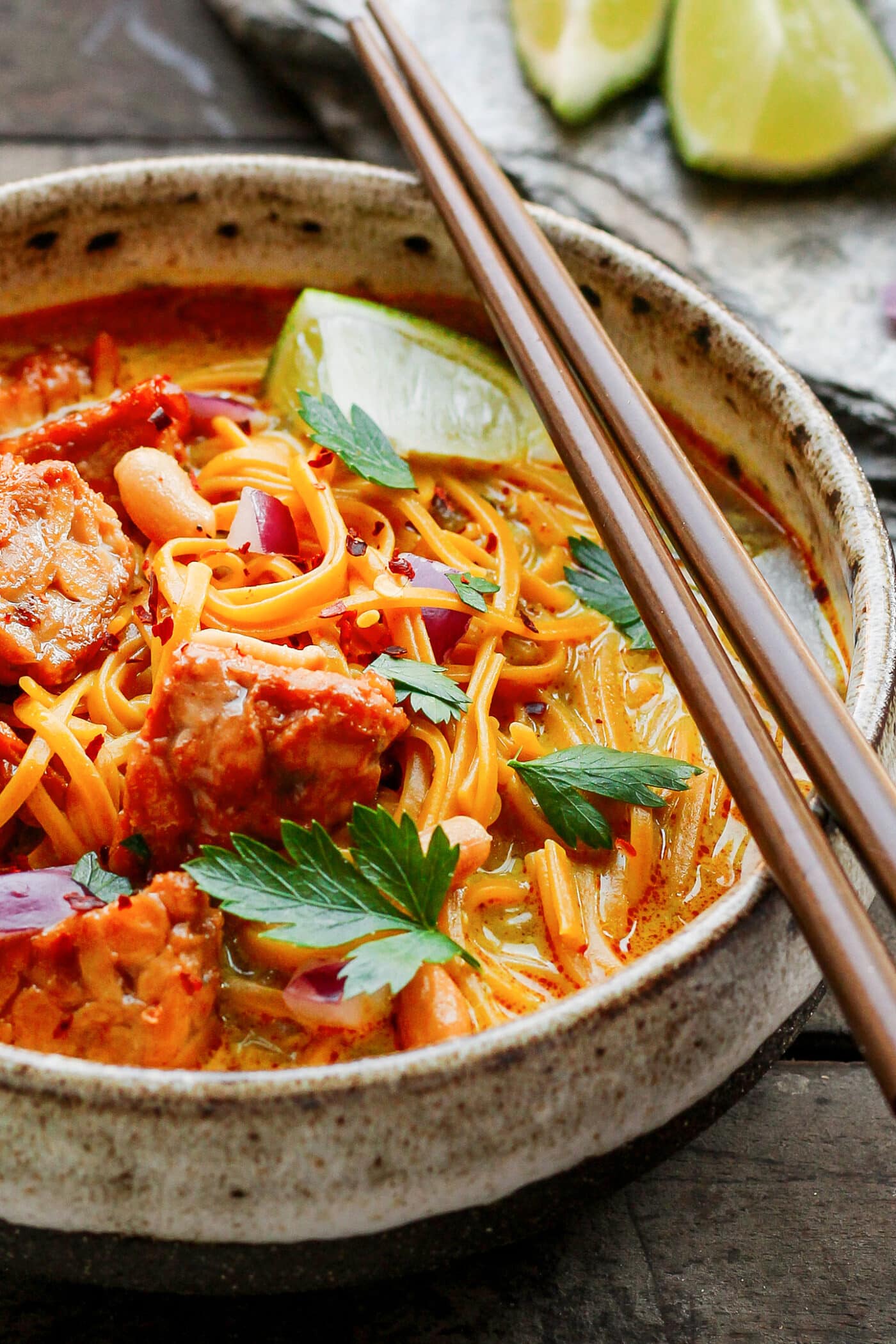 Close up of Khao Soi in a bowl