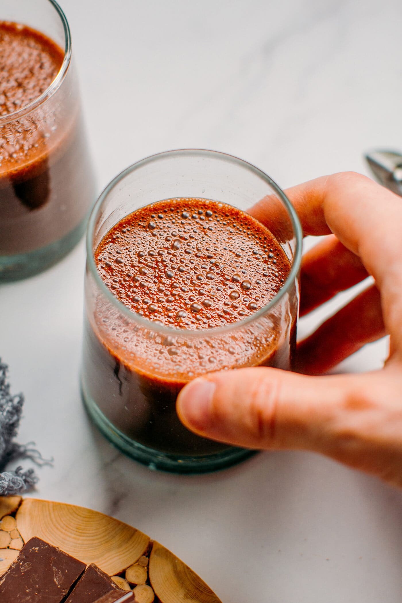 Glass of vegan hot chocolate.