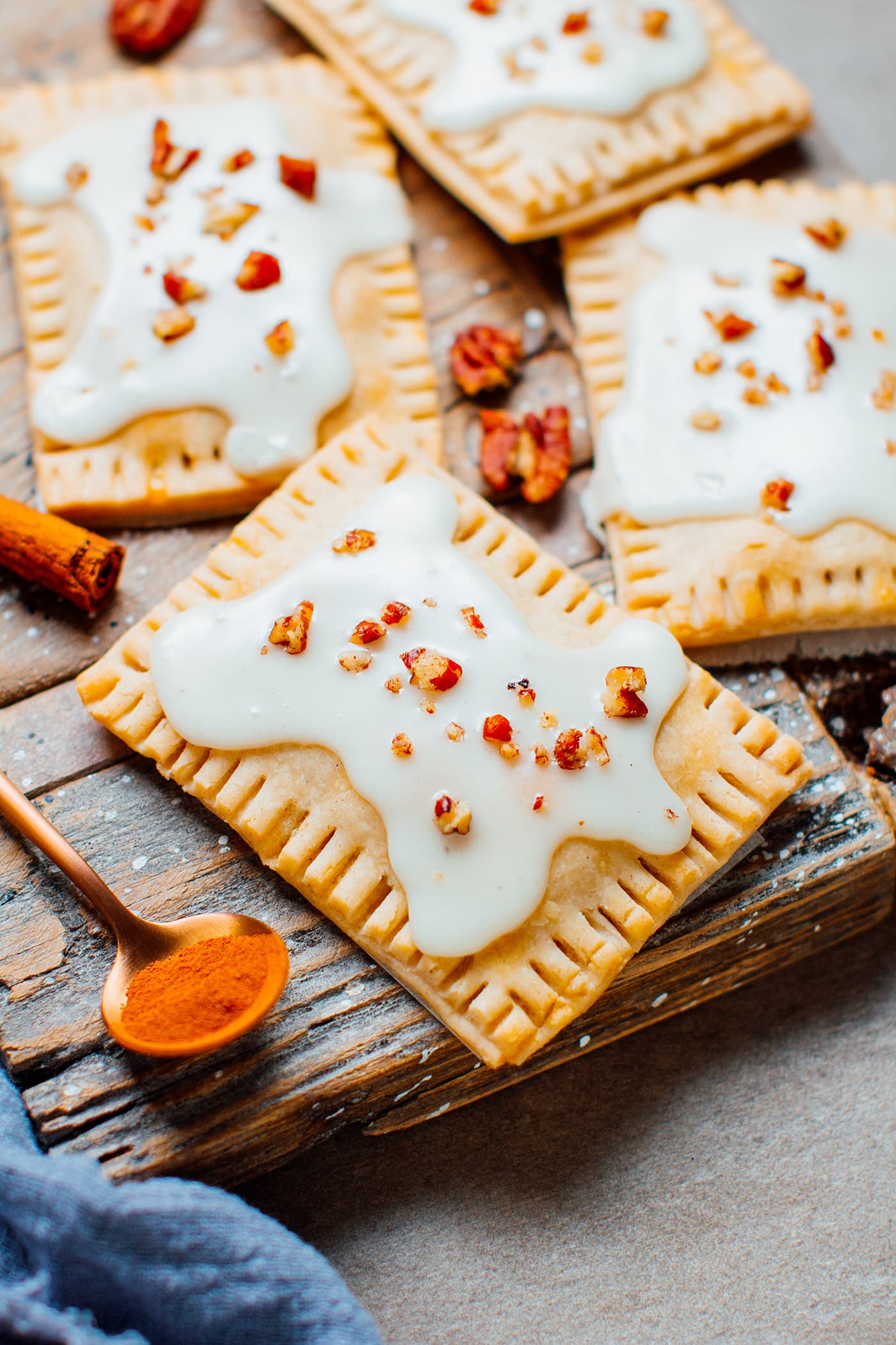 Close up of vegan chai pecan pop tarts