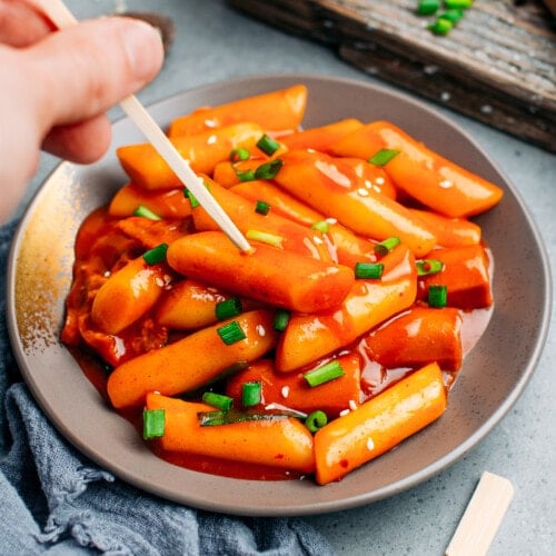 Close up of vegan Korean Tteokbokki.